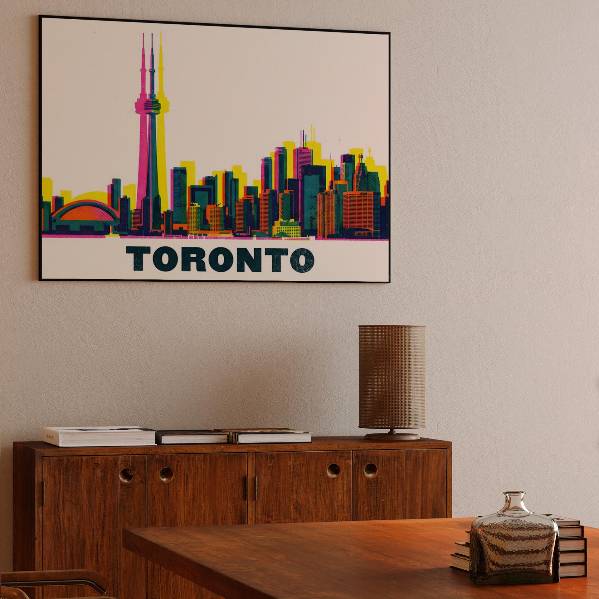 Vibrant Toronto Skyline Risograph Art