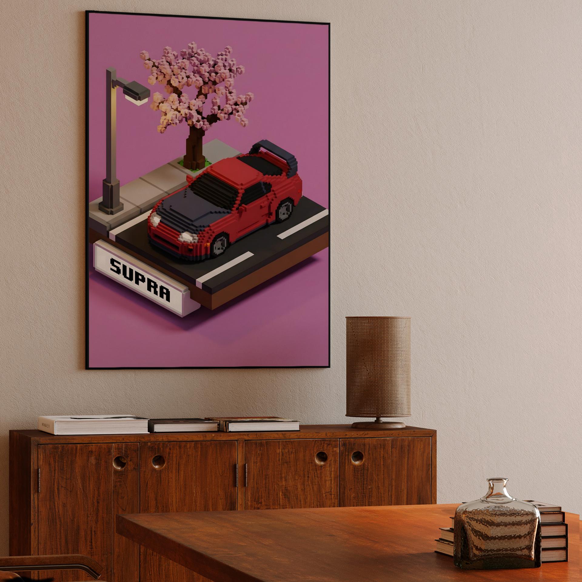 Voxel Dreams: Red Toyota Supra A80 Diorama