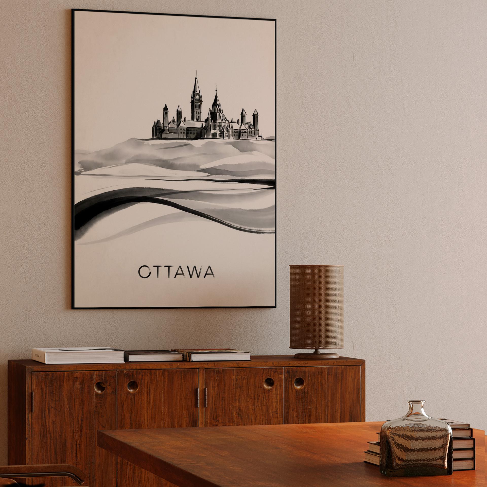 Ottawa Parliament Hill Ink Wash Illustration