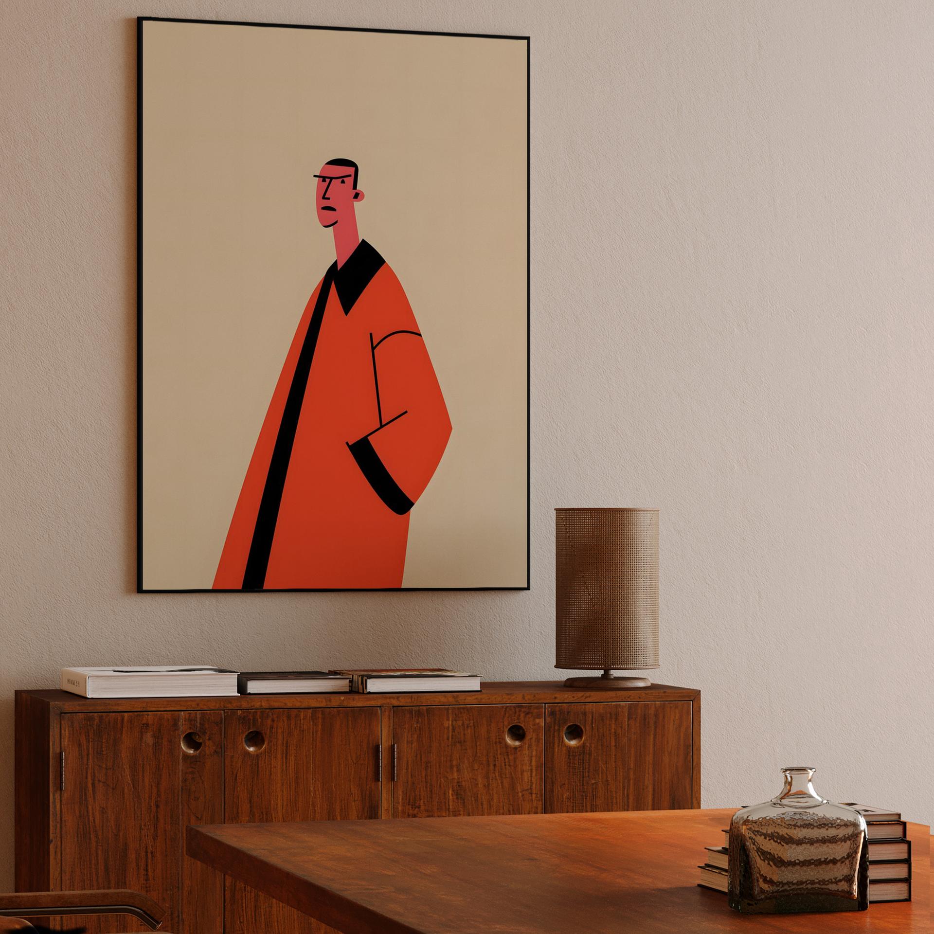 Stylized Man in Orange Coat