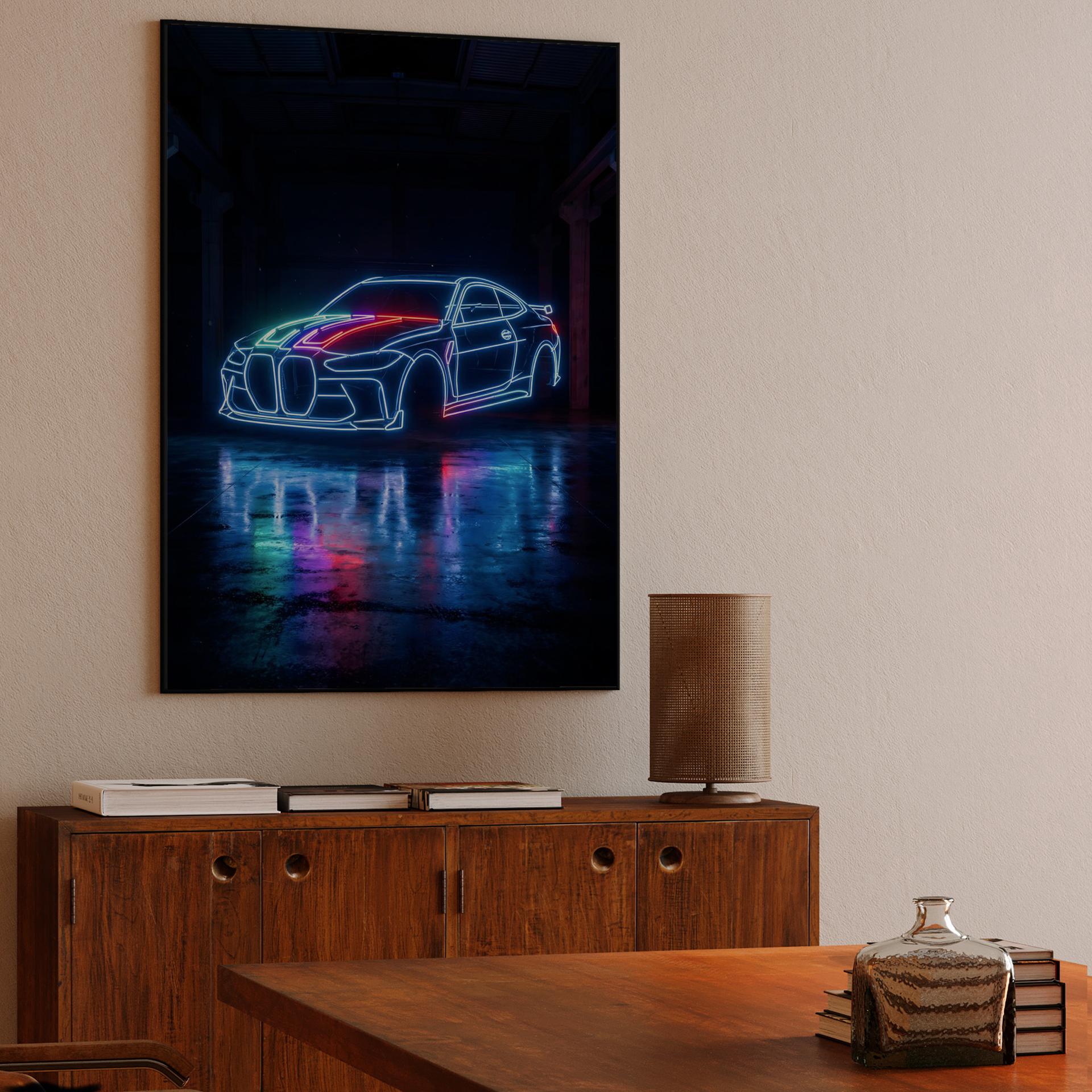 BMW M4 Neon Wireframe