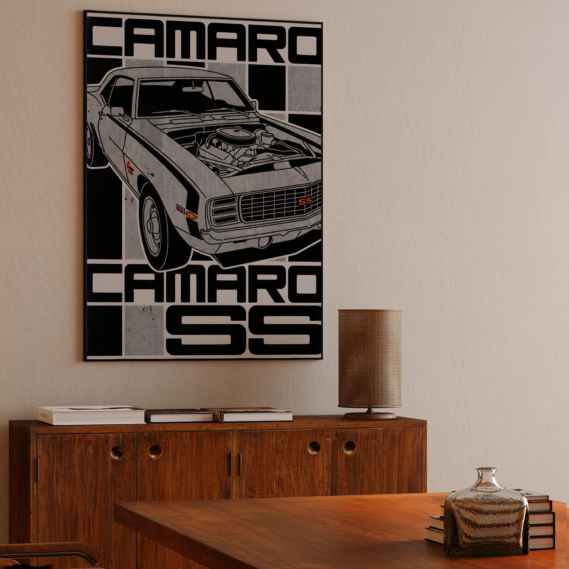 Camaro SS V8 Engine Checkered Poster