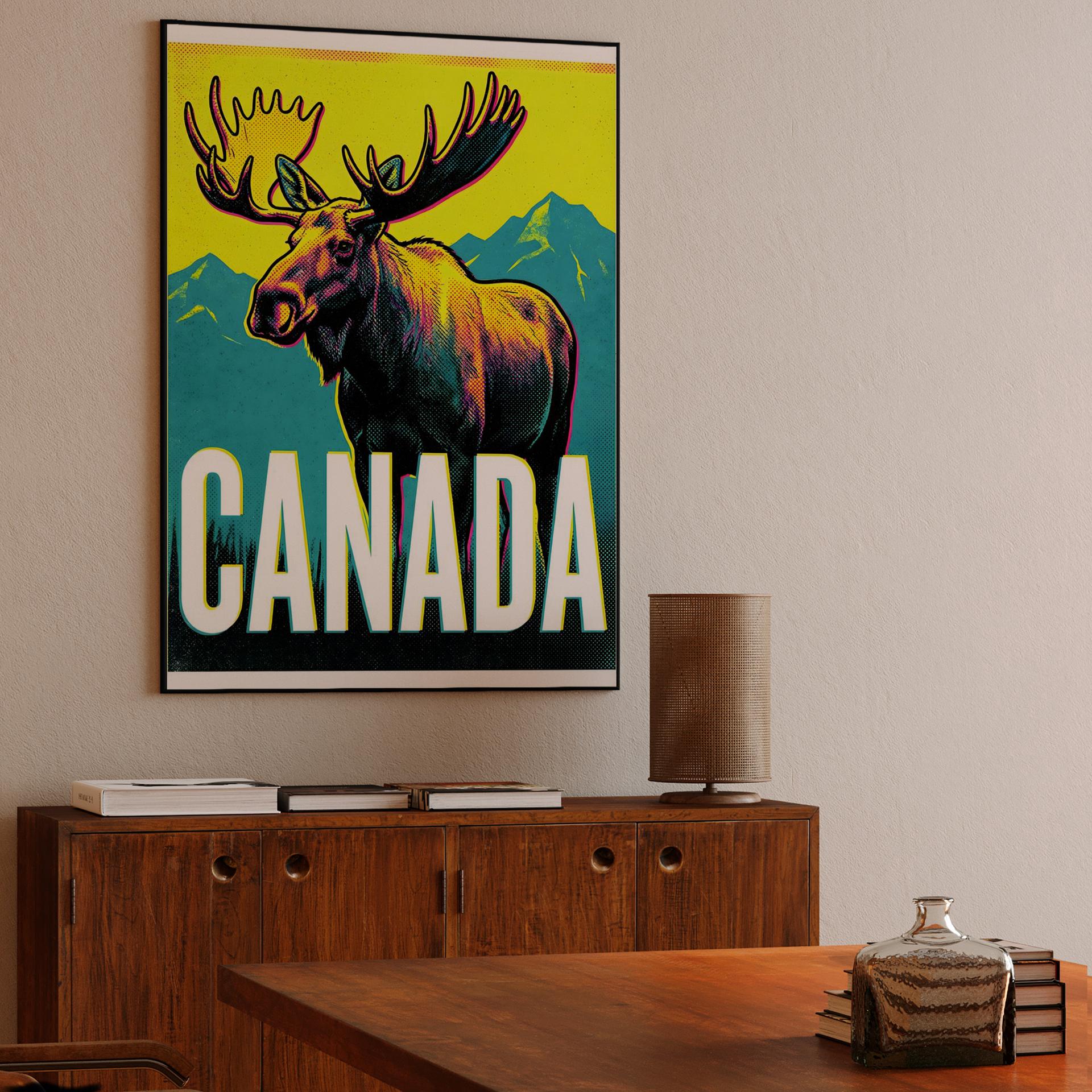 Vibrant Canada Moose Pop Art Travel Poster