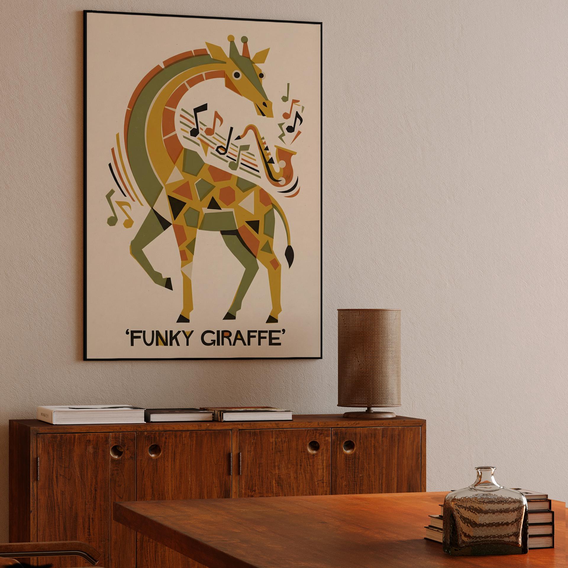 Funky Jazz Giraffe Geometric Poster