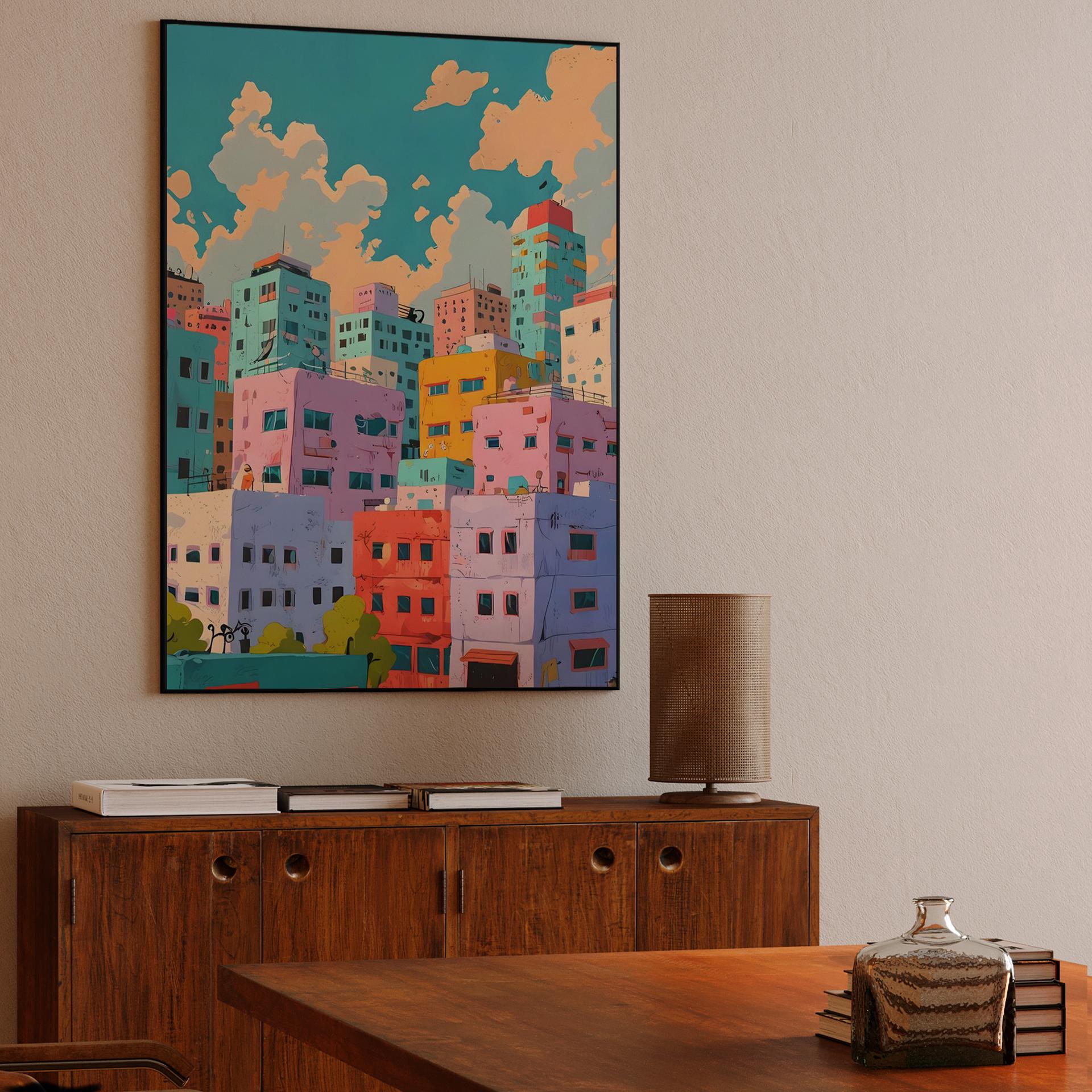 Pastel Rooftops Cityscape