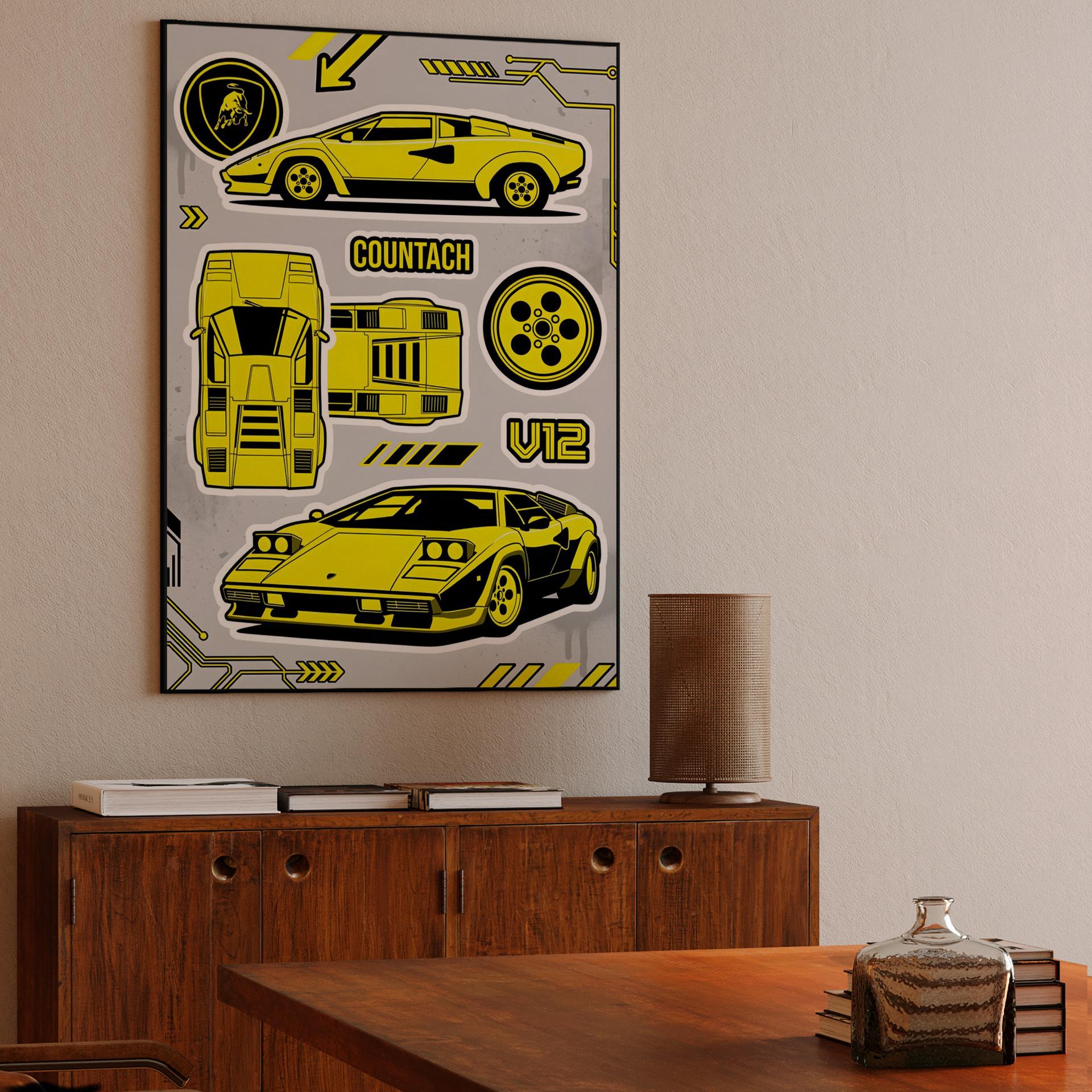 Lamborghini Countach V12 Technical Sticker Graphic
