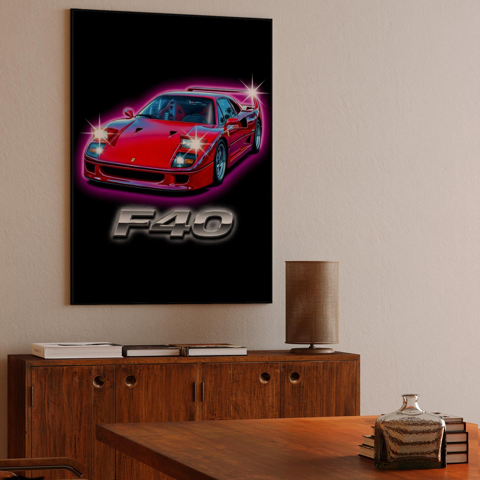 Ferrari F40 Neon Chrome Retro Graphic
