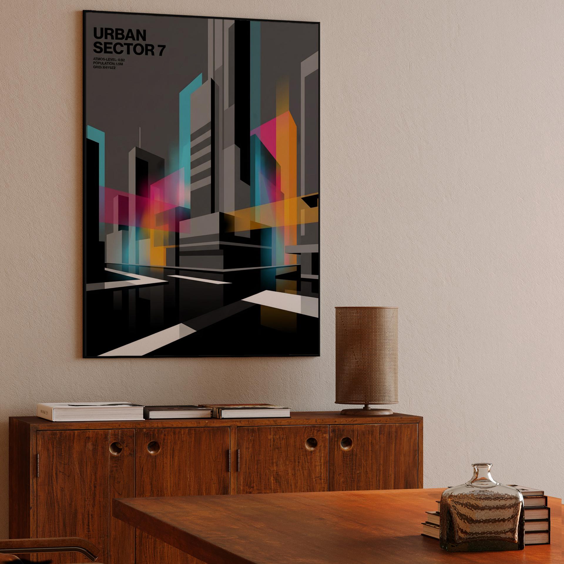 Urban Sector 7: Geometric Cyberpunk Cityscape