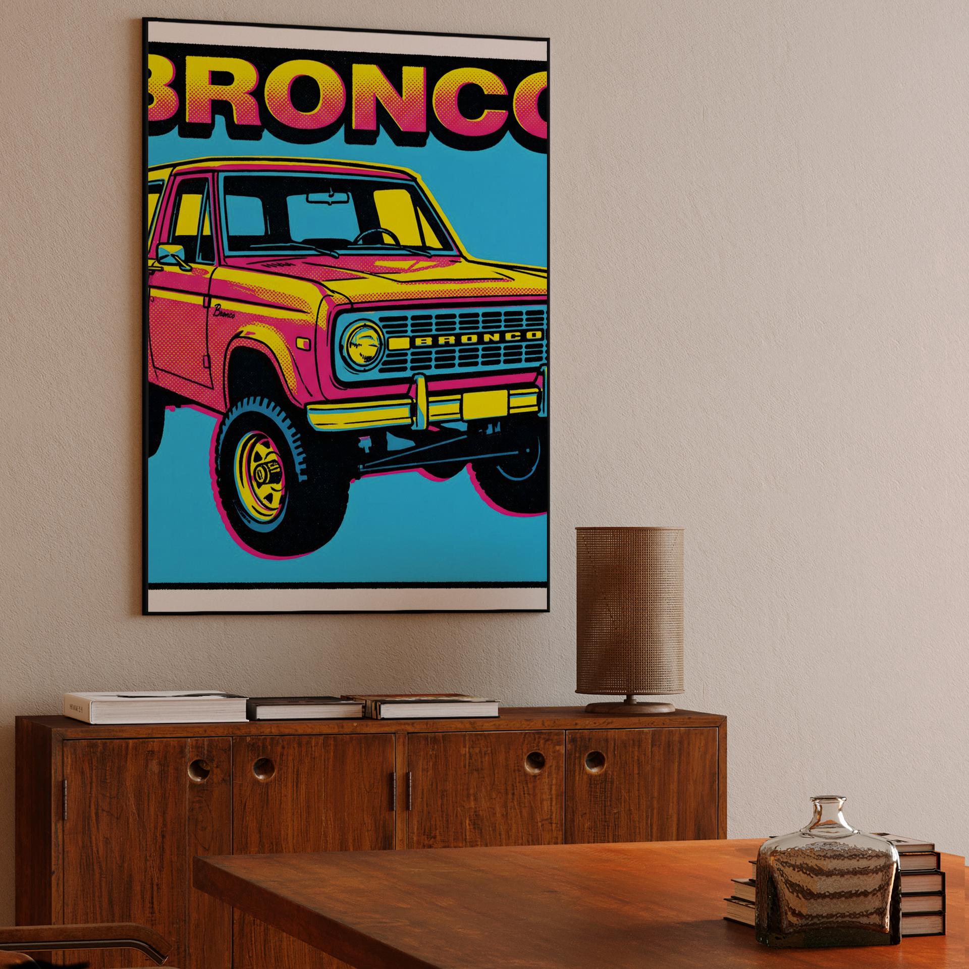Vibrant Retro Pink Ford Bronco Illustration