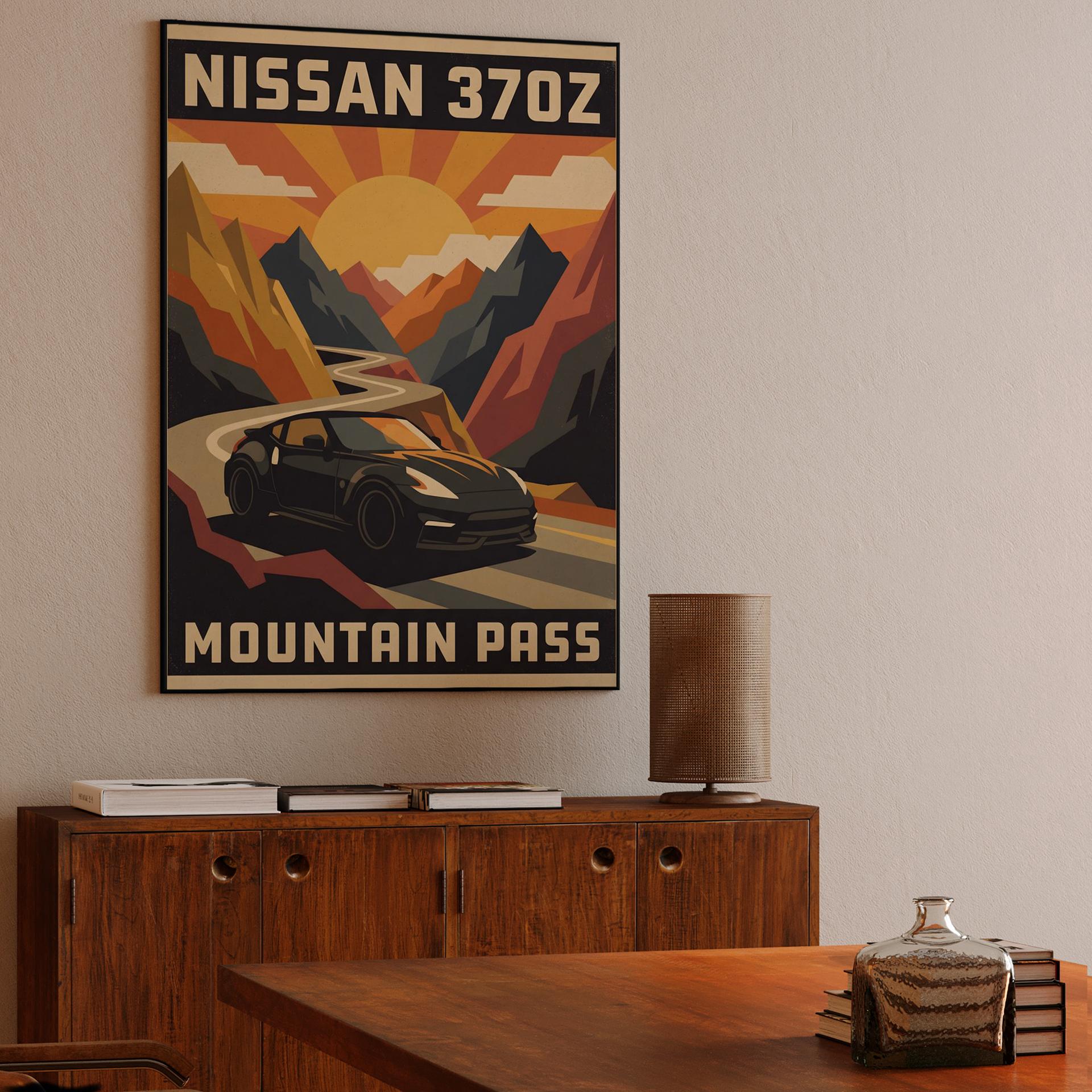 Nissan 370Z Mountain Pass Retro Travel Poster