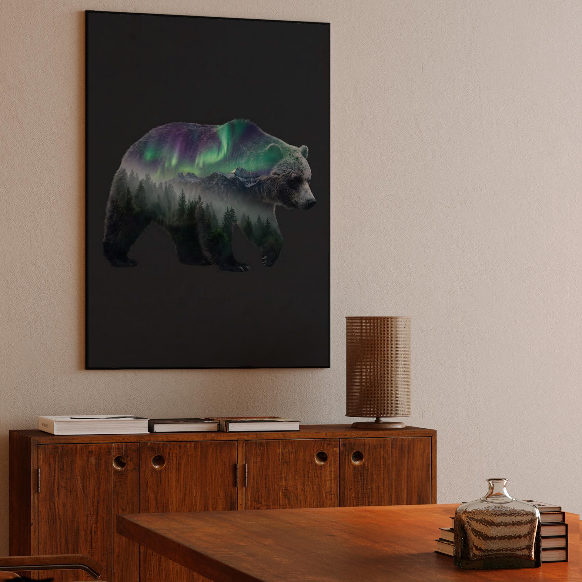 Ethereal Grizzly Bear Aurora Double Exposure