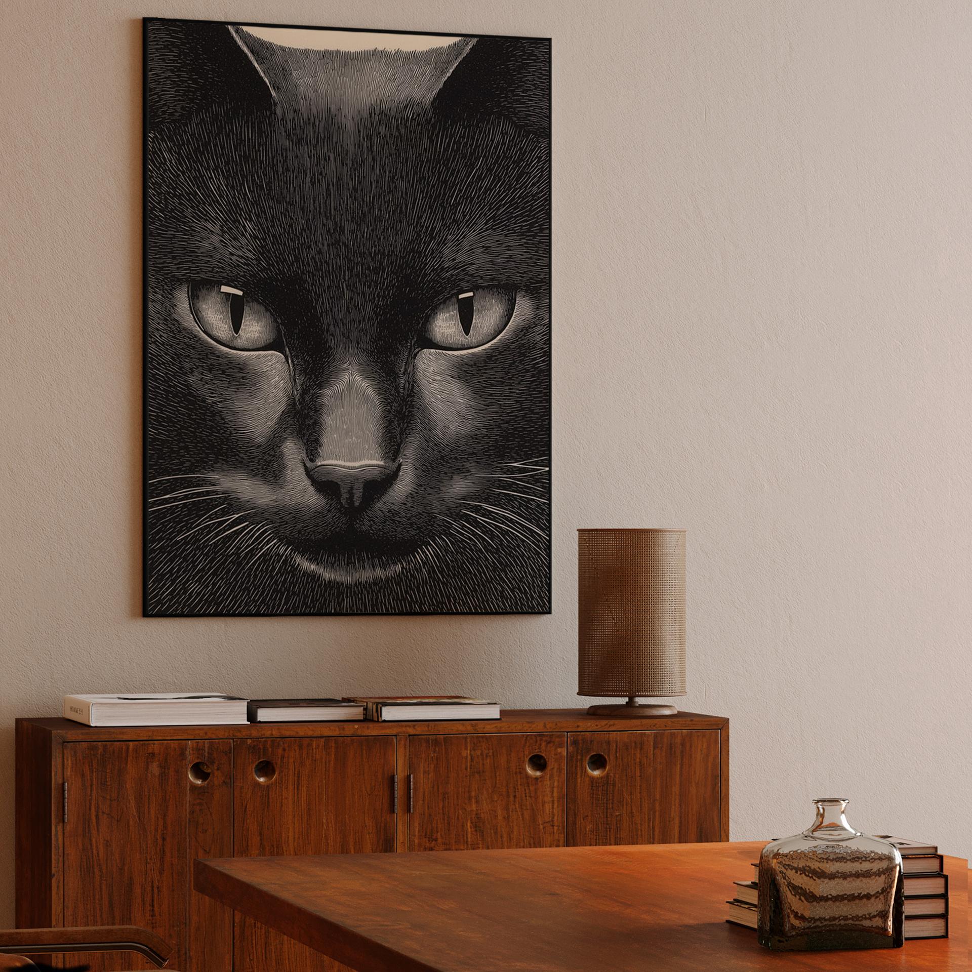 Intense Black Cat Engraving