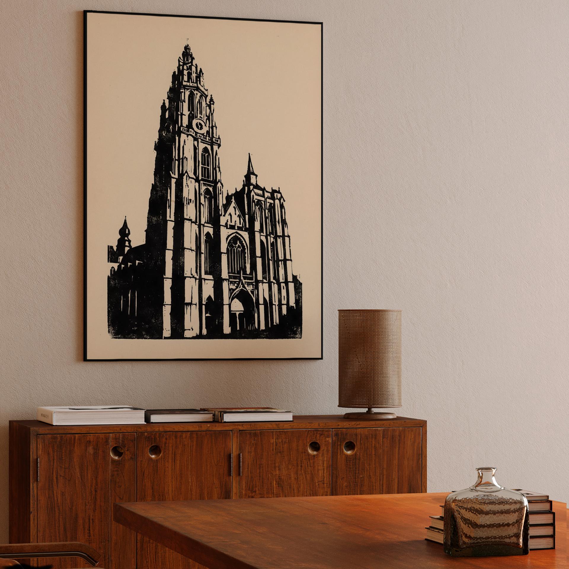 Antwerp Cathedral Woodcut Illustration