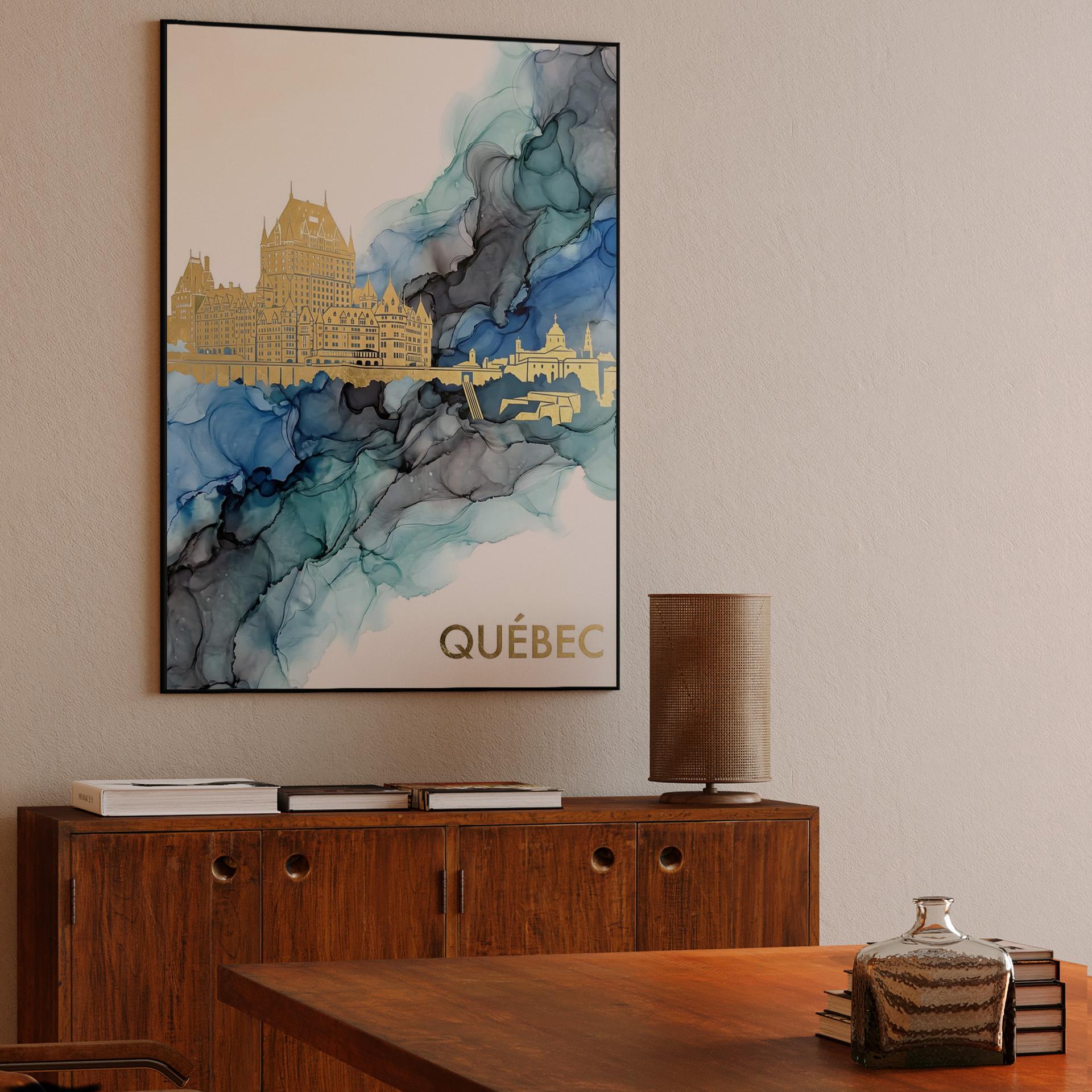 Golden Horizon: Quebec City Alcohol Ink Fusion