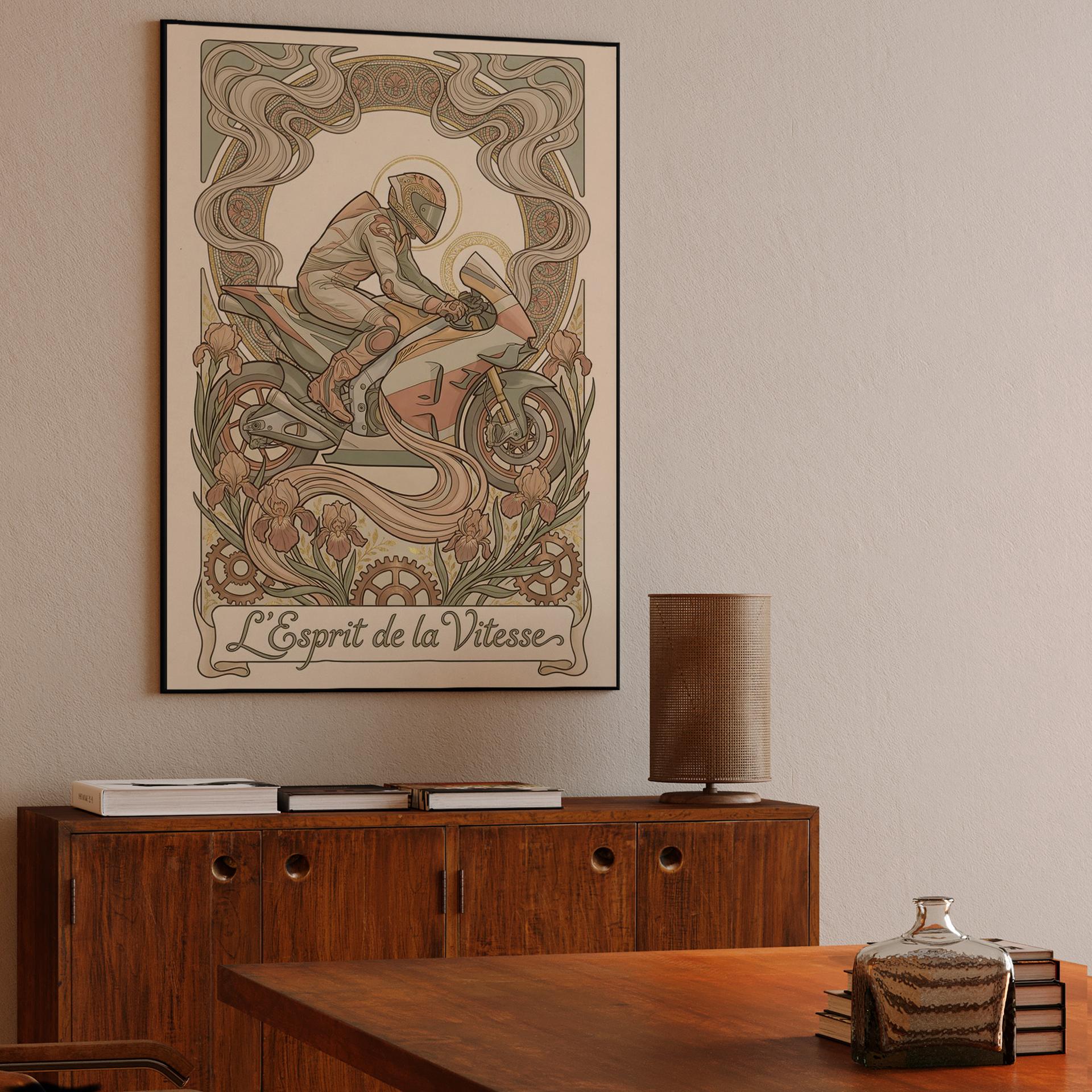 L'Esprit de la Vitesse: Art Nouveau Sportbike Racing Poster