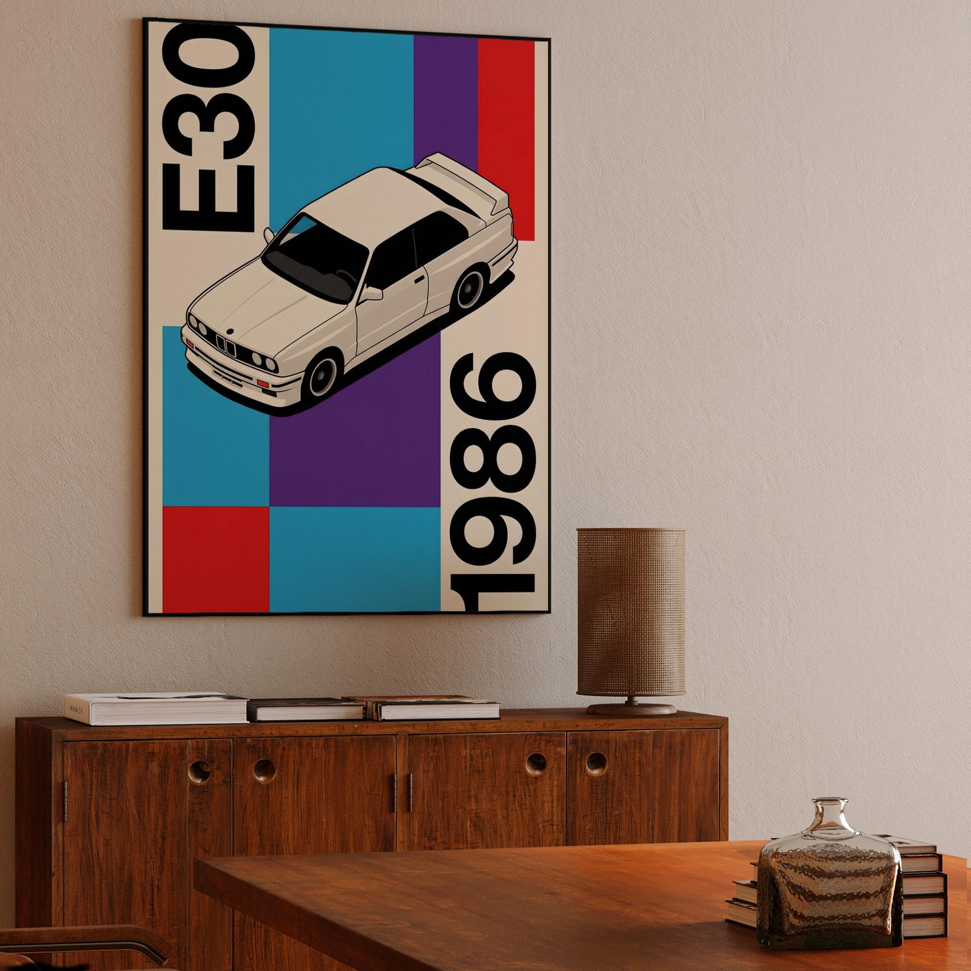 BMW E30 1986 Geometric Poster