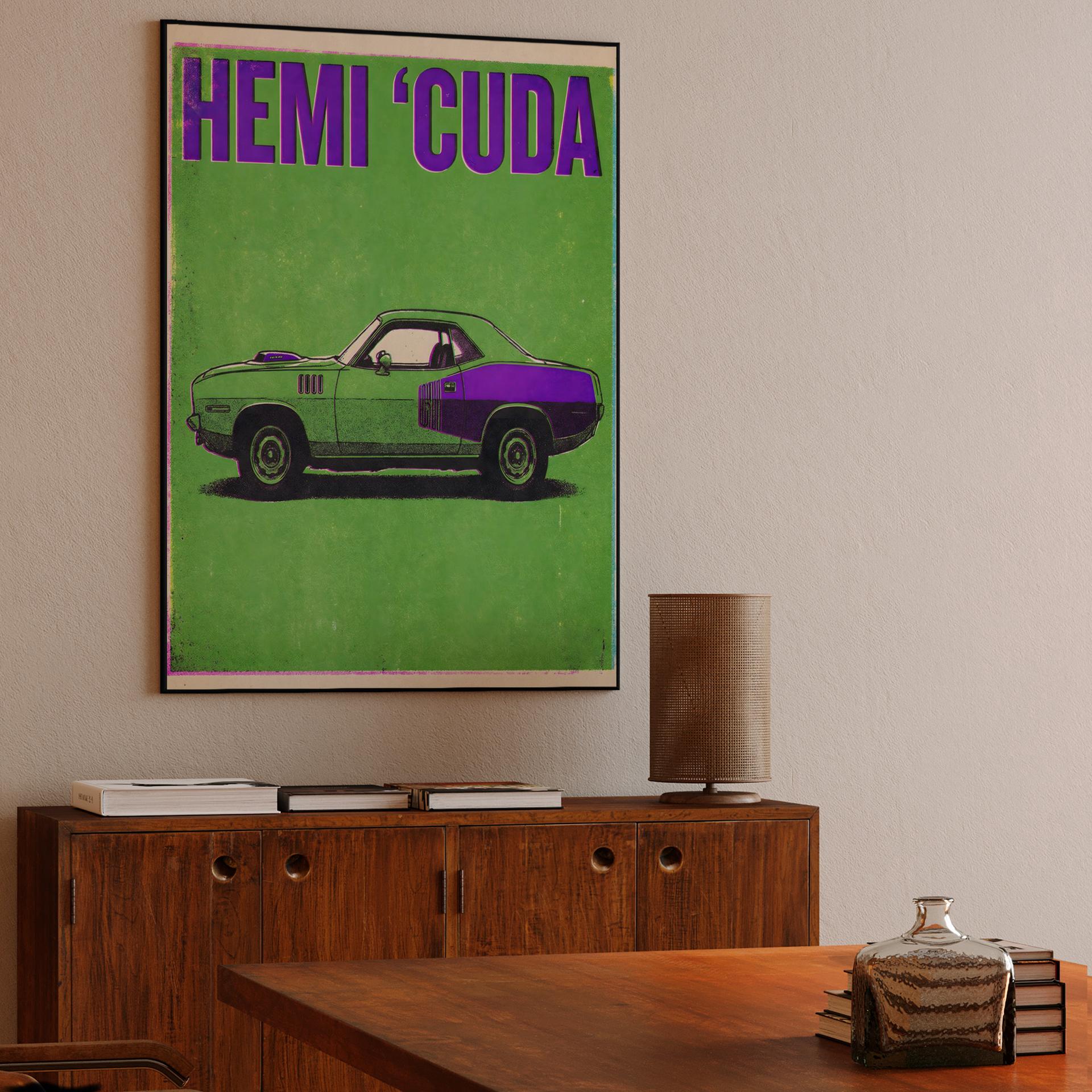 Hemi 'Cuda Retro Risograph Illustration