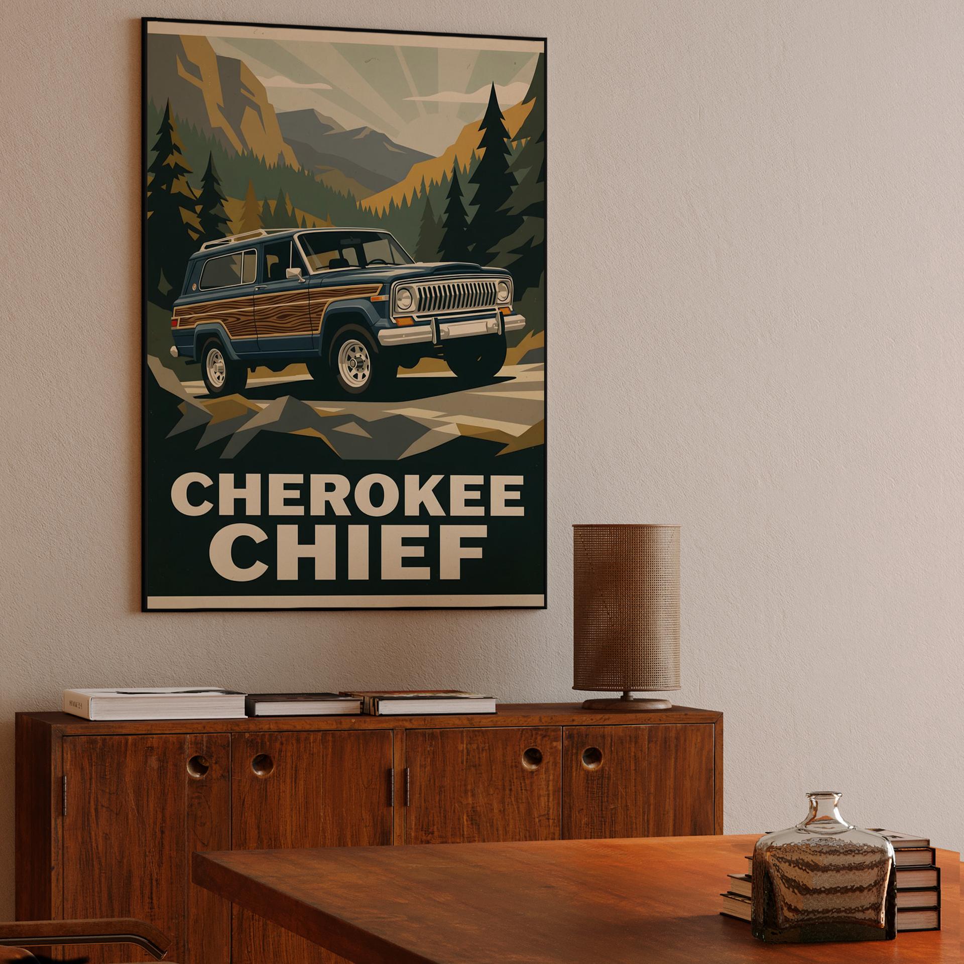 Jeep Cherokee Chief: Mountain Frontier Travel Poster