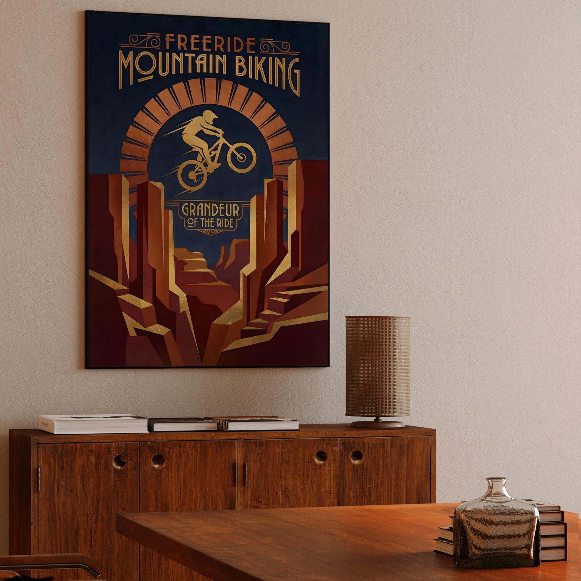 Grandeur of the Ride: Art Deco Mountain Biking Poster
