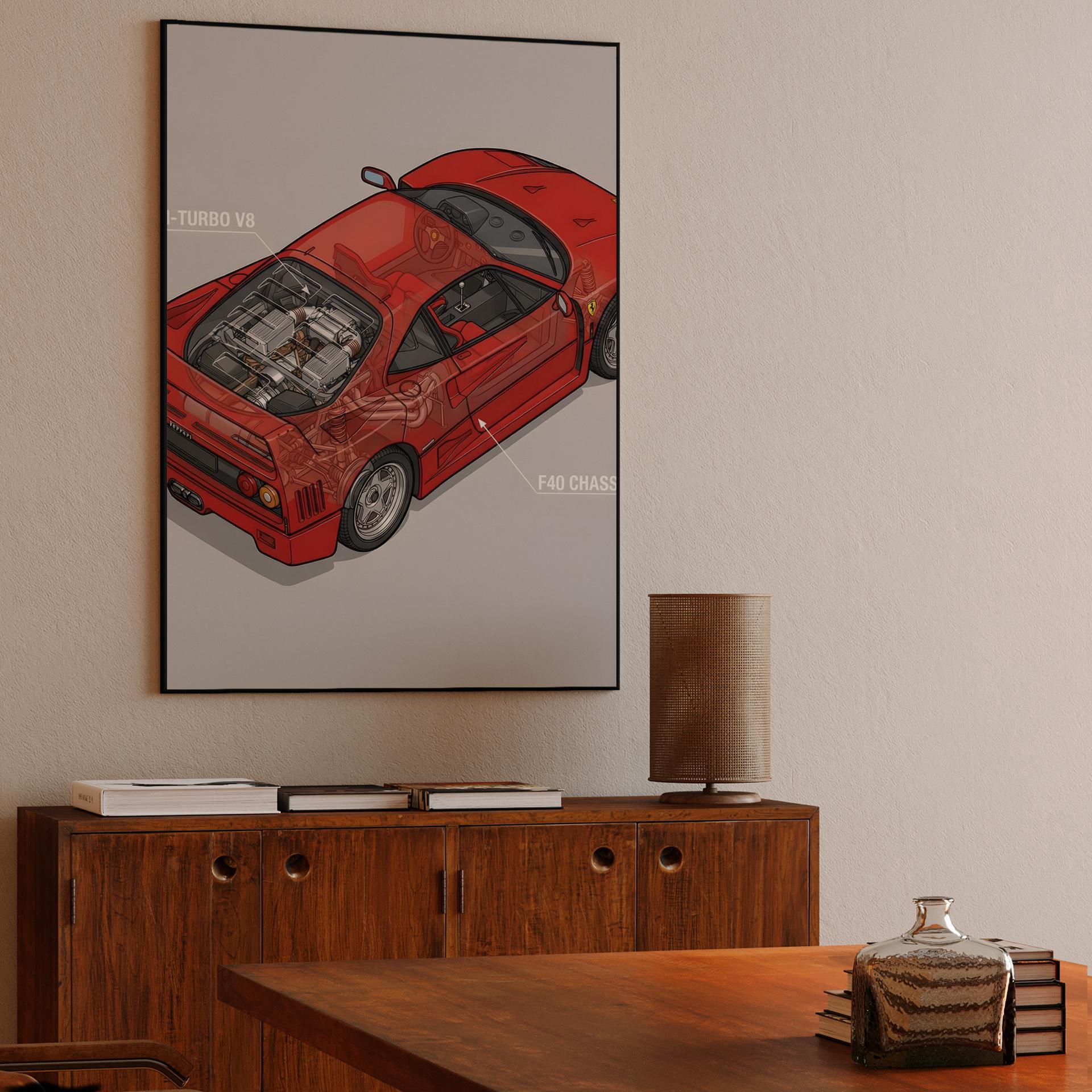 Ferrari F40 Technical Cutaway Illustration