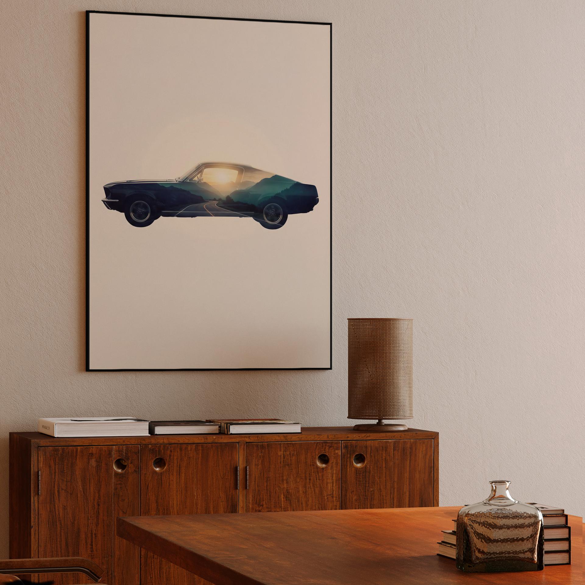 Mustang Horizon: Mountain Sunset Double Exposure