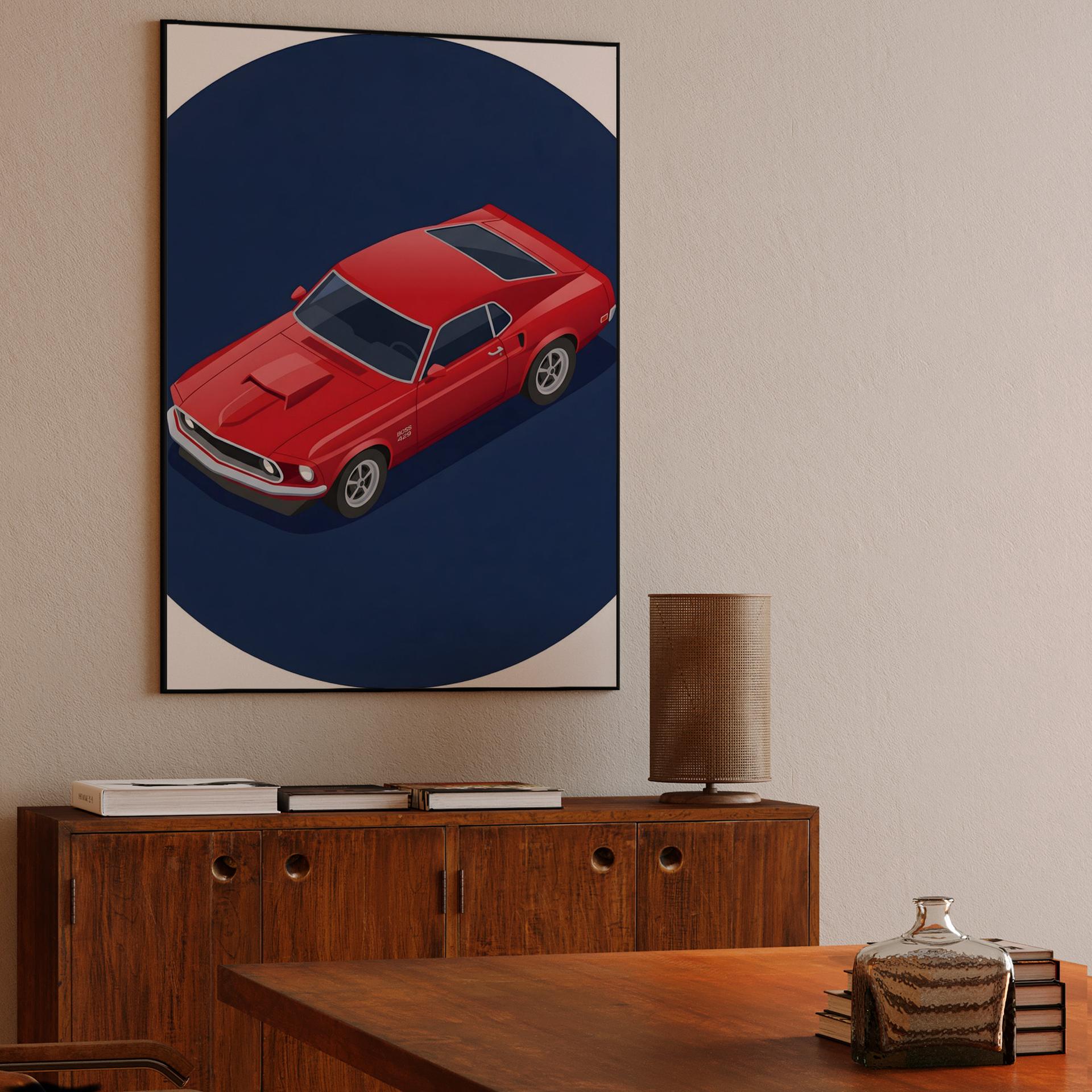 Red Mustang Boss 429 Isometric Illustration