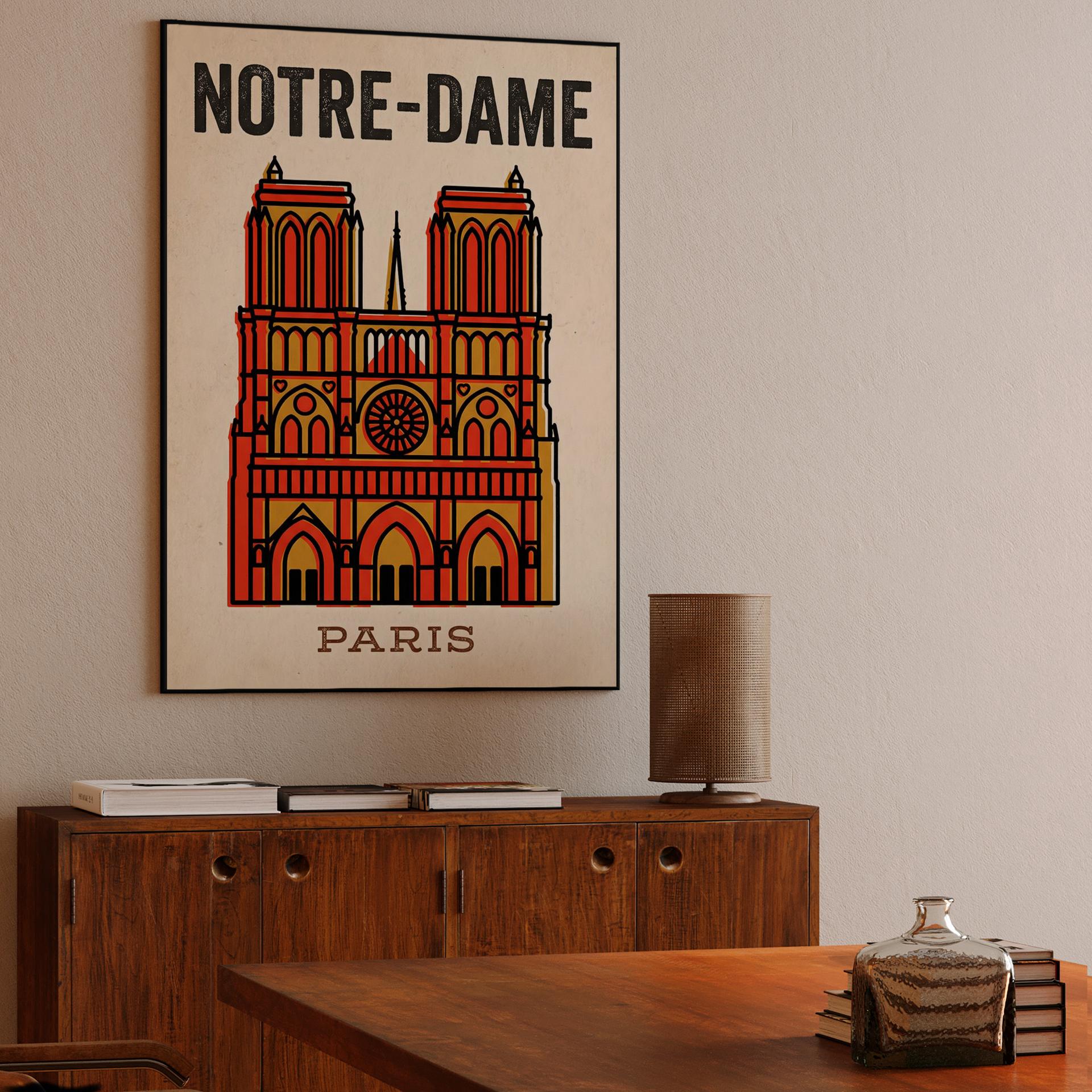 Notre-Dame Paris Retro Graphic Poster