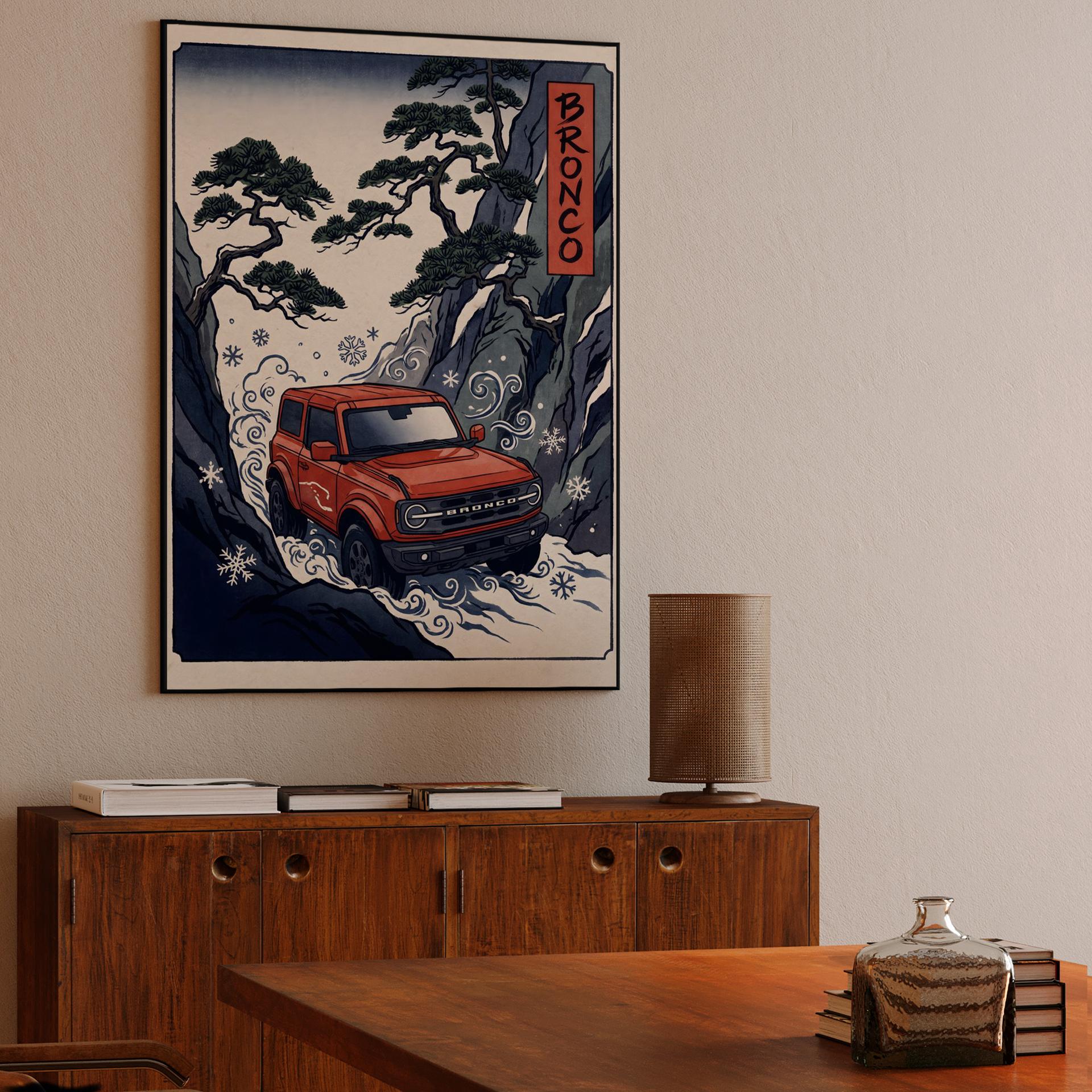 Winter Spirit: Ford Bronco Ukiyo-e Mountain Pass