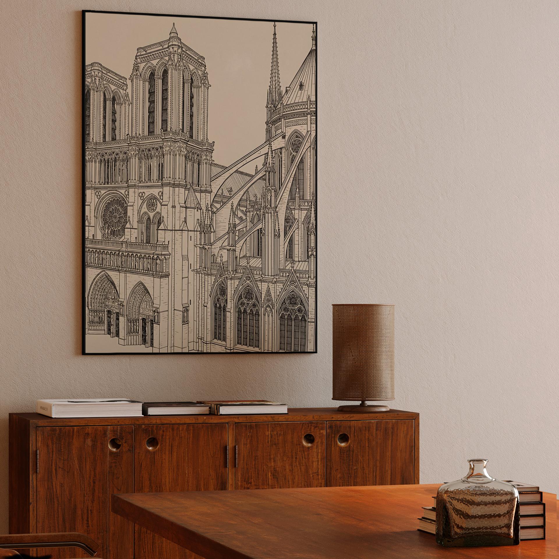 Notre-Dame Paris Gothic Ink Illustration