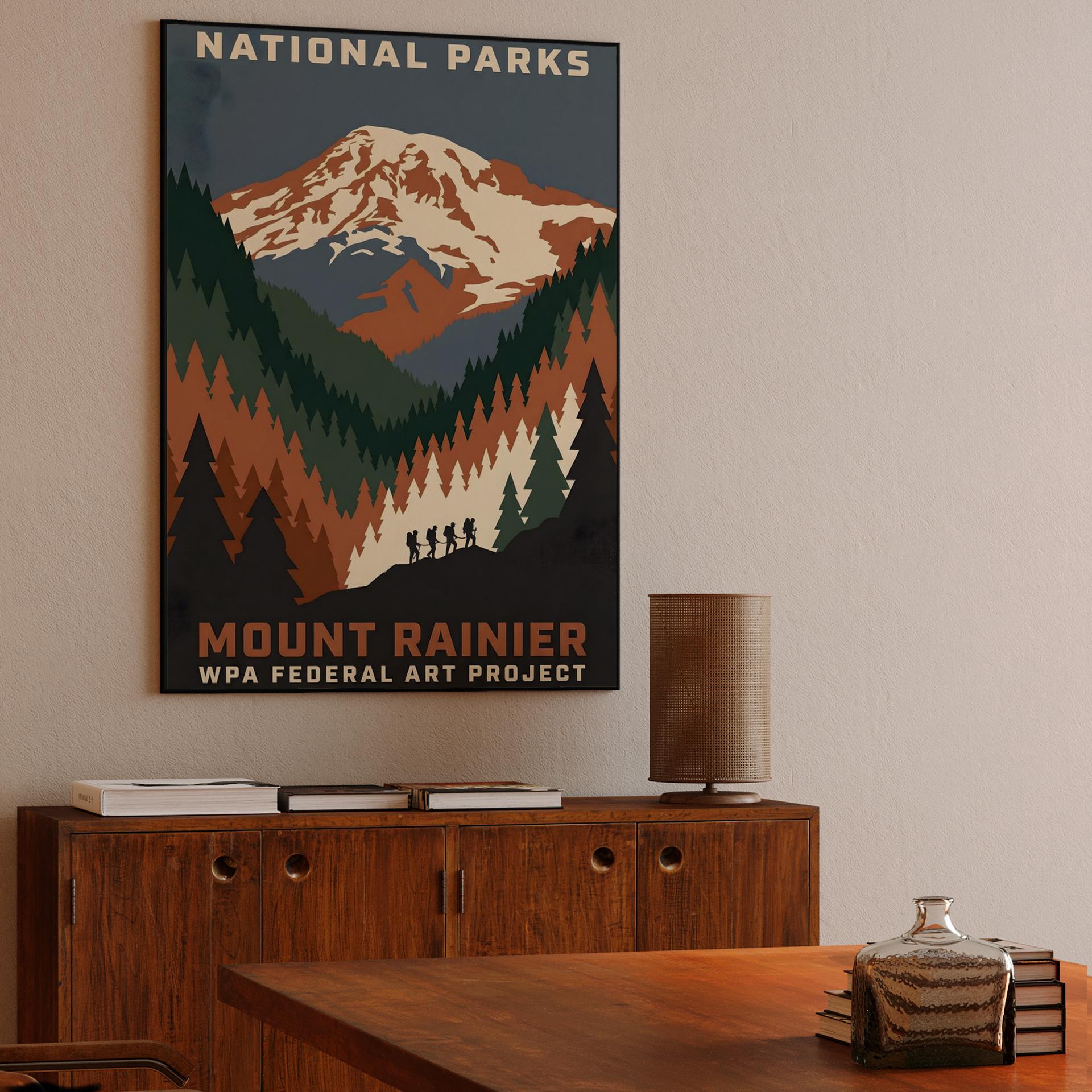 Majestic Mount Rainier: WPA Style National Park Poster
