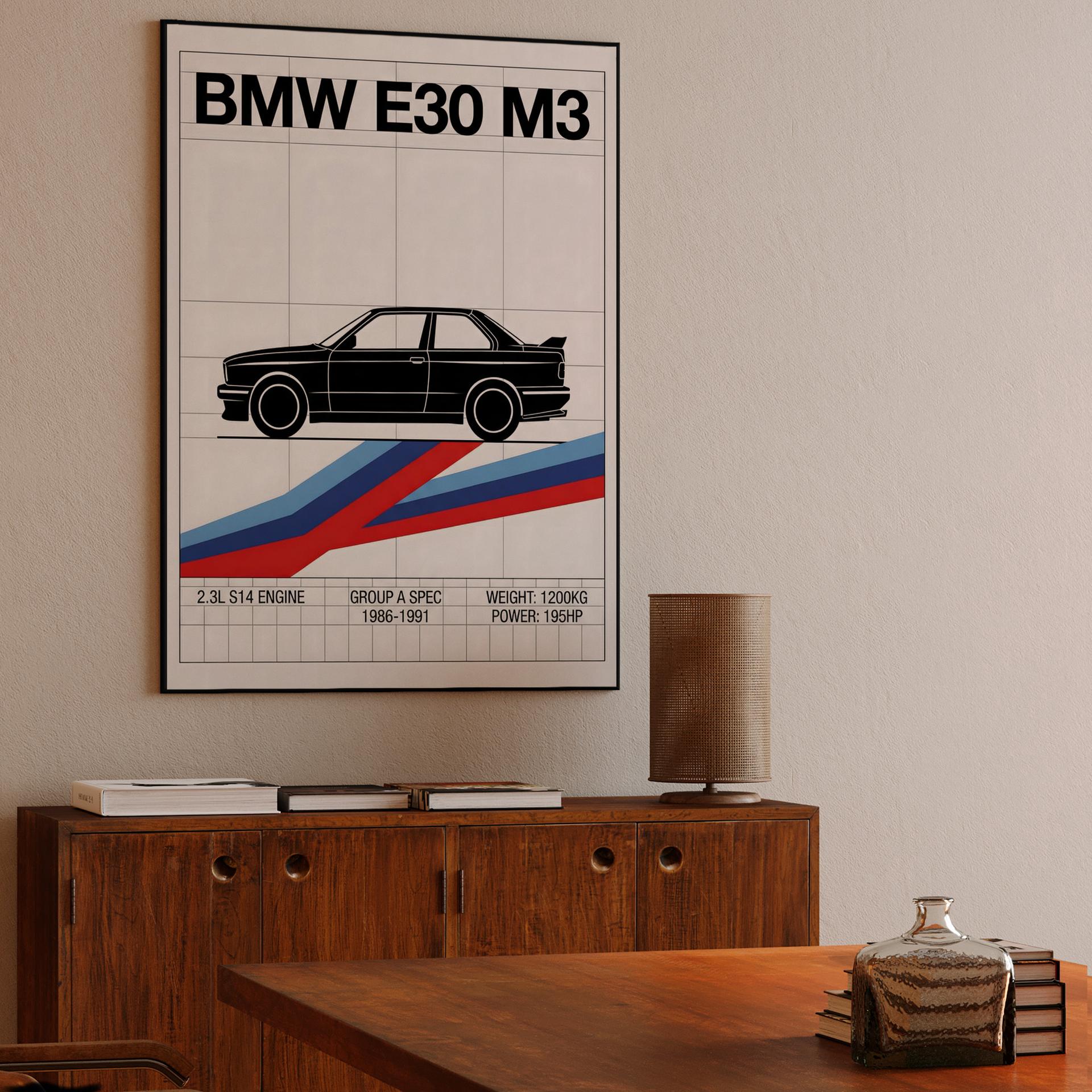 BMW E30 M3: Group A Spec Minimalist Poster
