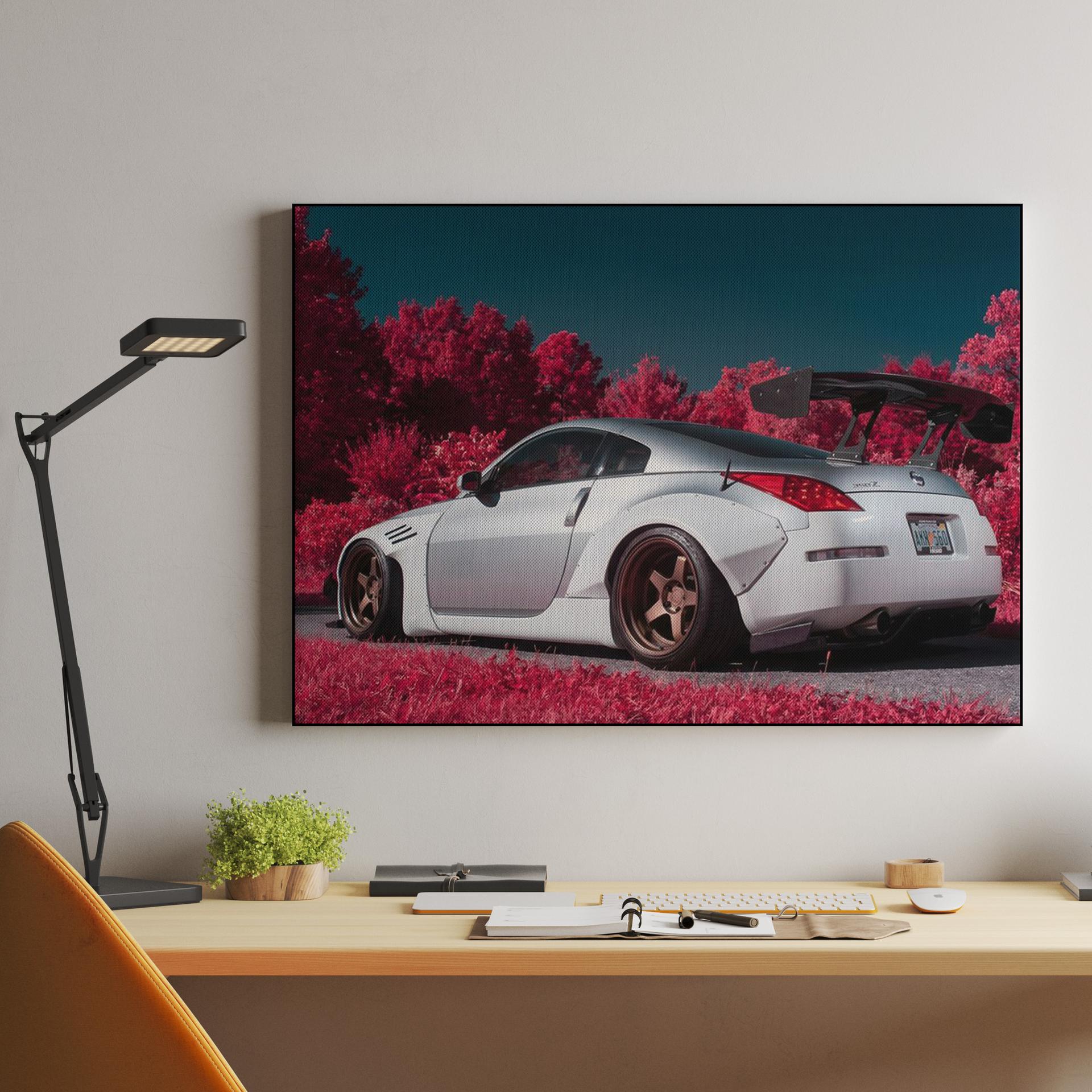 Infrared Zenith: Widebody Nissan Z33 in the Pink Forest