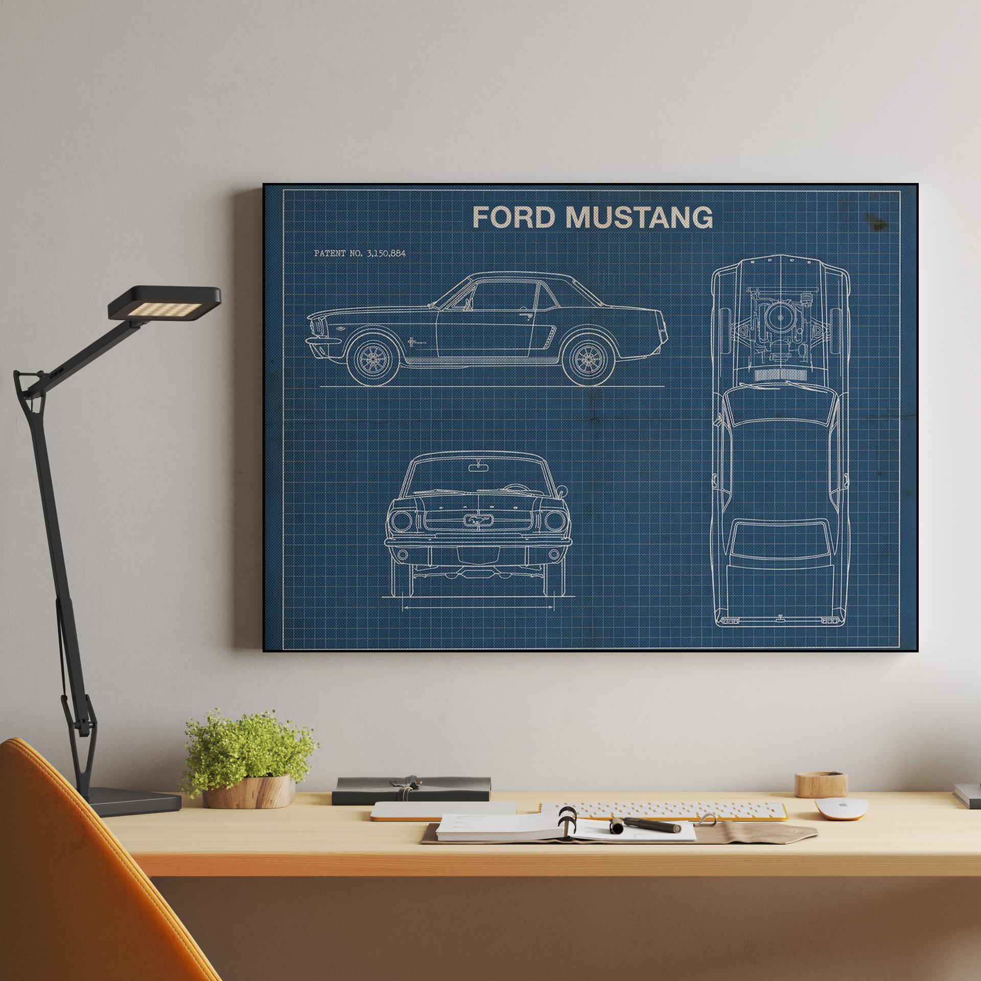Ford Mustang Vintage Blueprint Technical Art