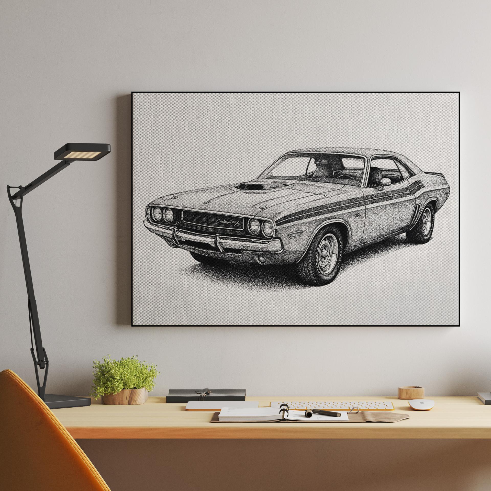 Dodge Challenger R/T Hand-Drawn Stippling Art