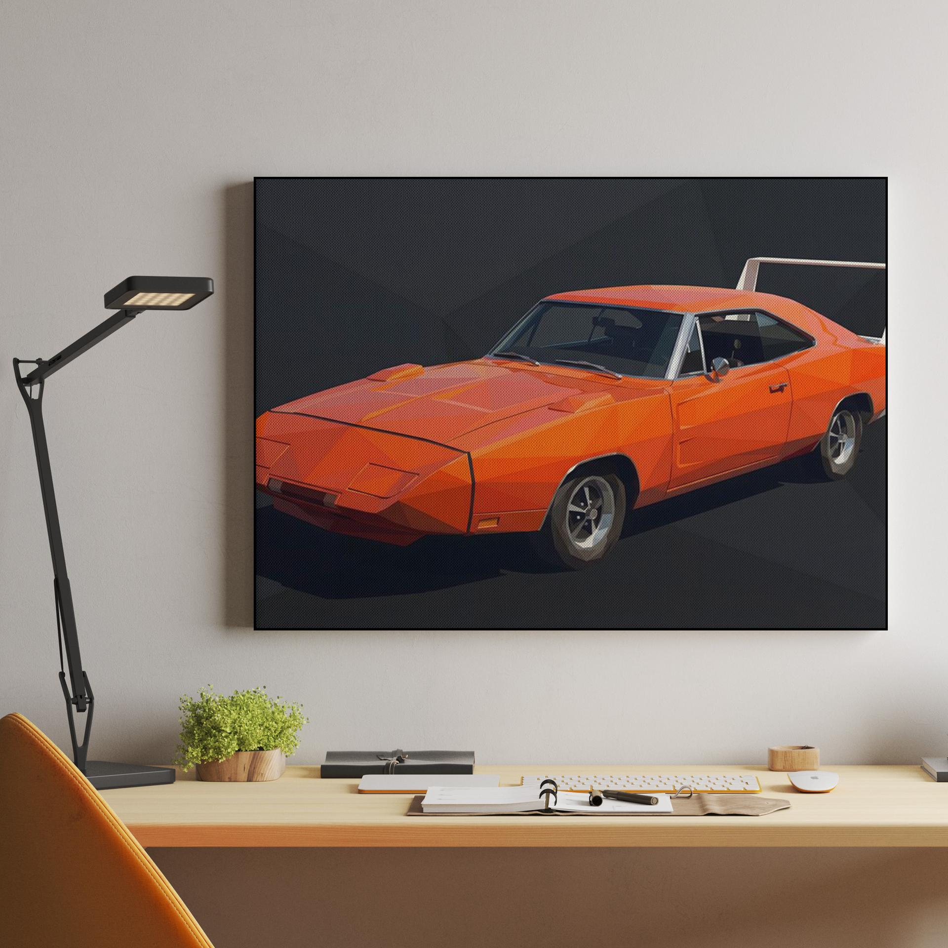 Orange Charger Daytona Low Poly Digital Art