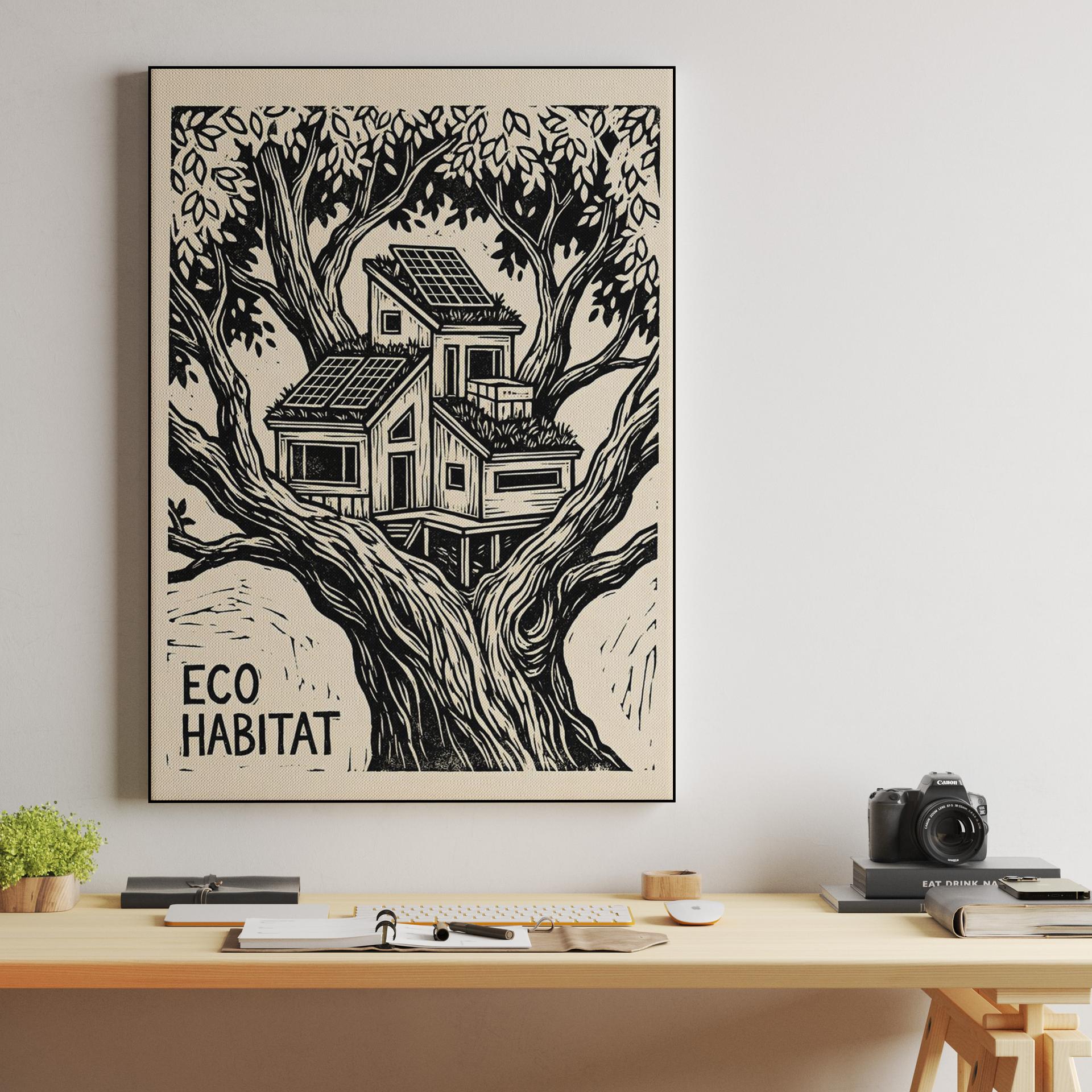 Eco Habitat Modern Treehouse Linocut