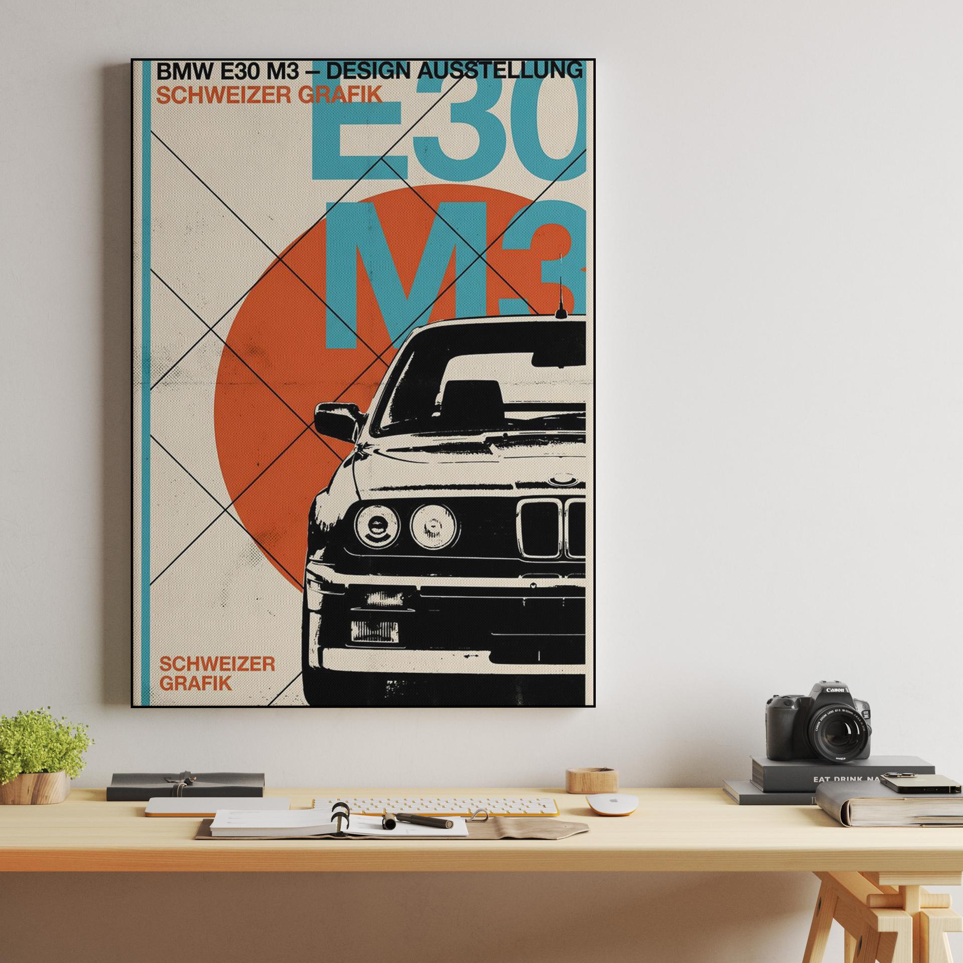BMW E30 M3 Swiss Style Poster