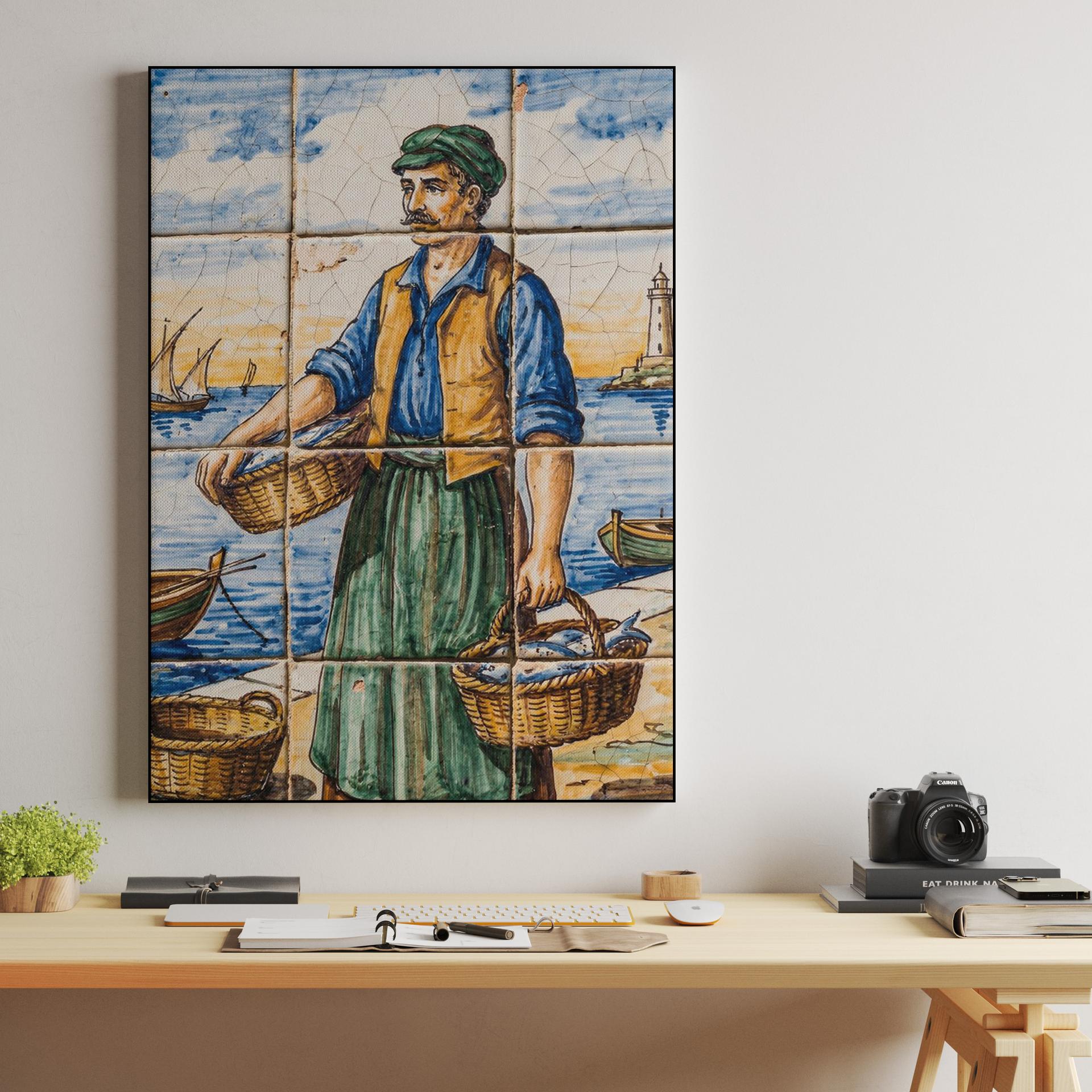 Traditional Fisherman: Andalusian Ceramic Tile Mural