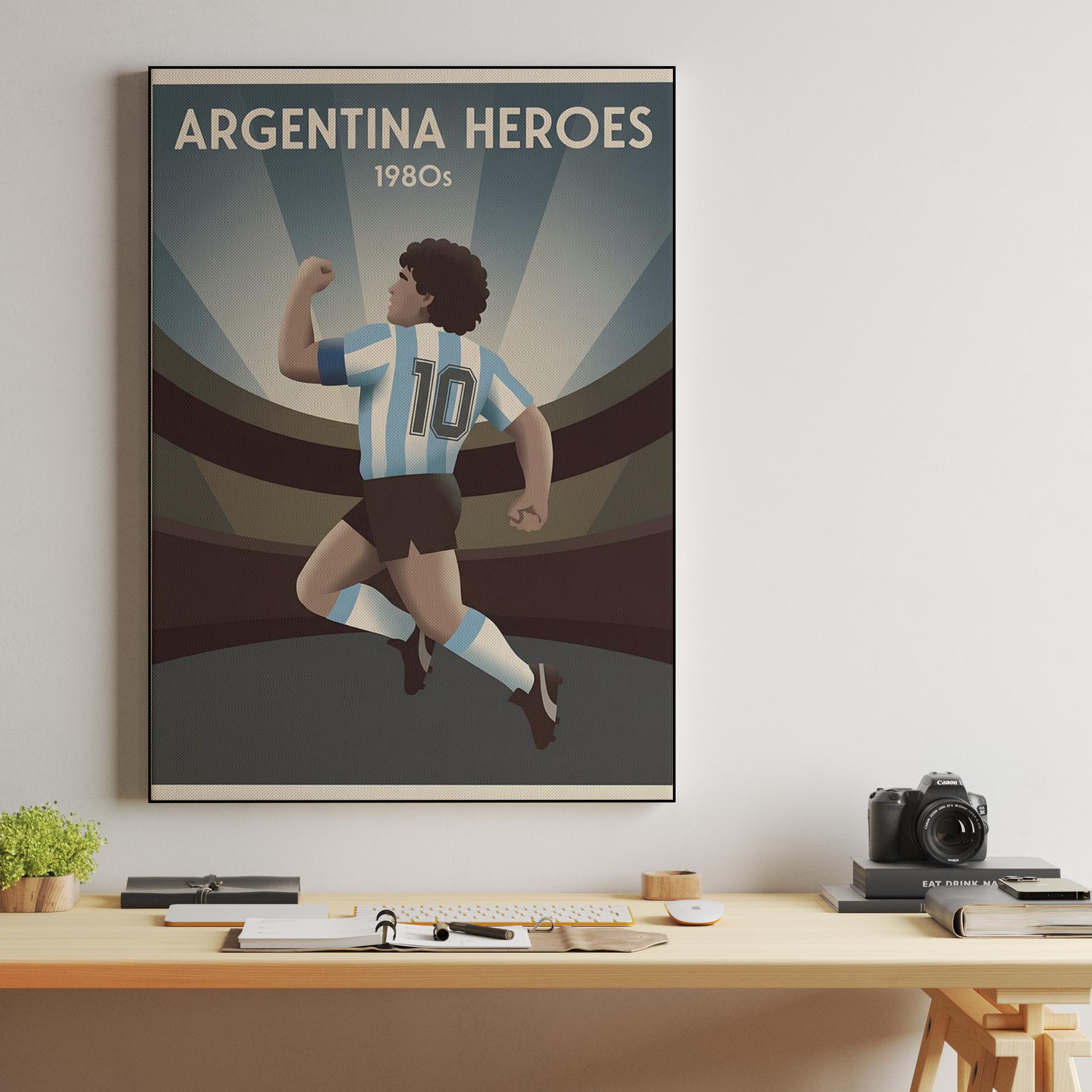 Argentina Heroes: Maradona 1980s Vintage Illustration