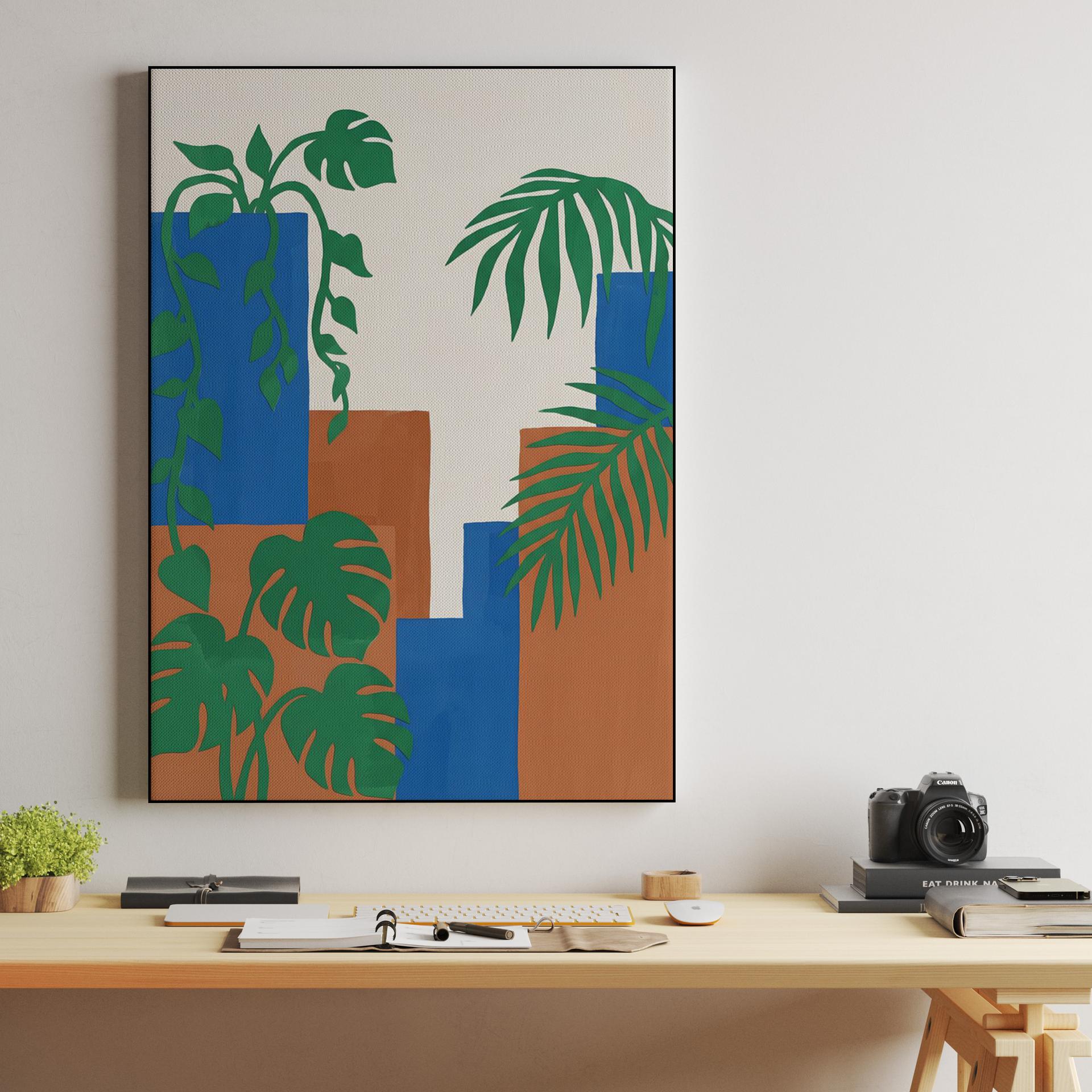 Geometric Tropics: Blue and Terracotta Study