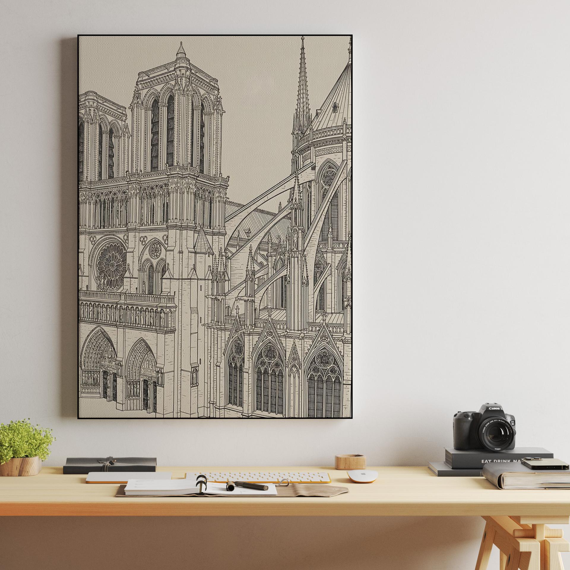 Notre-Dame Paris Gothic Ink Illustration