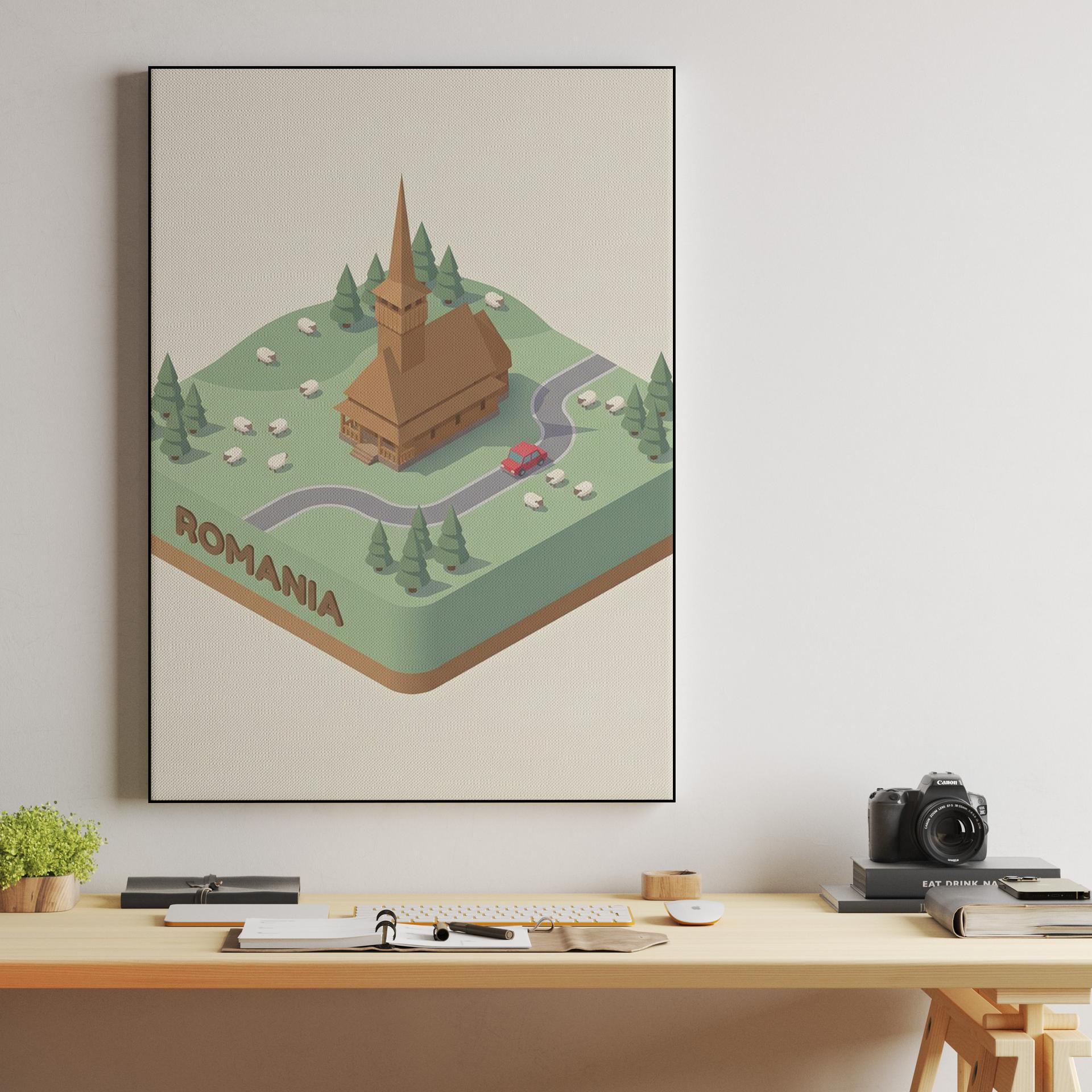 Romanian Heritage: Isometric Wooden Church Diorama