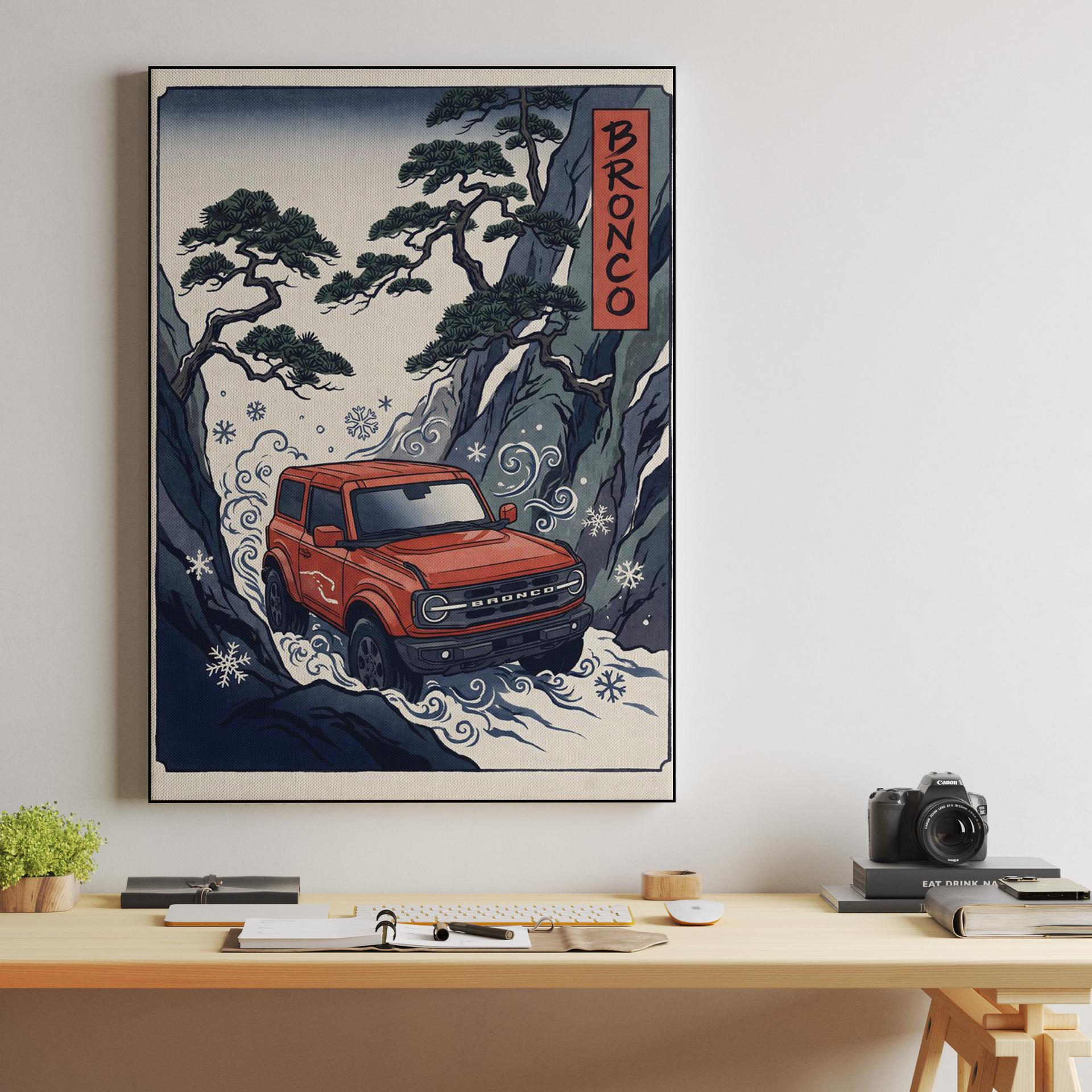 Winter Spirit: Ford Bronco Ukiyo-e Mountain Pass