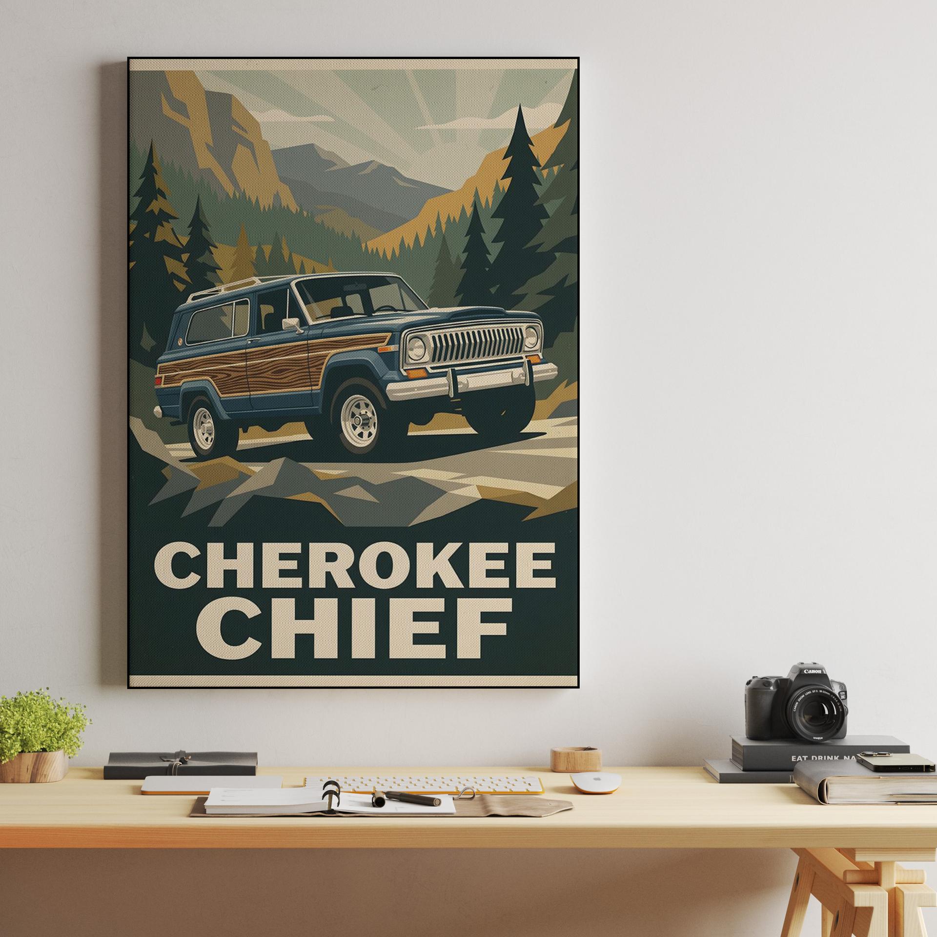 Jeep Cherokee Chief: Mountain Frontier Travel Poster