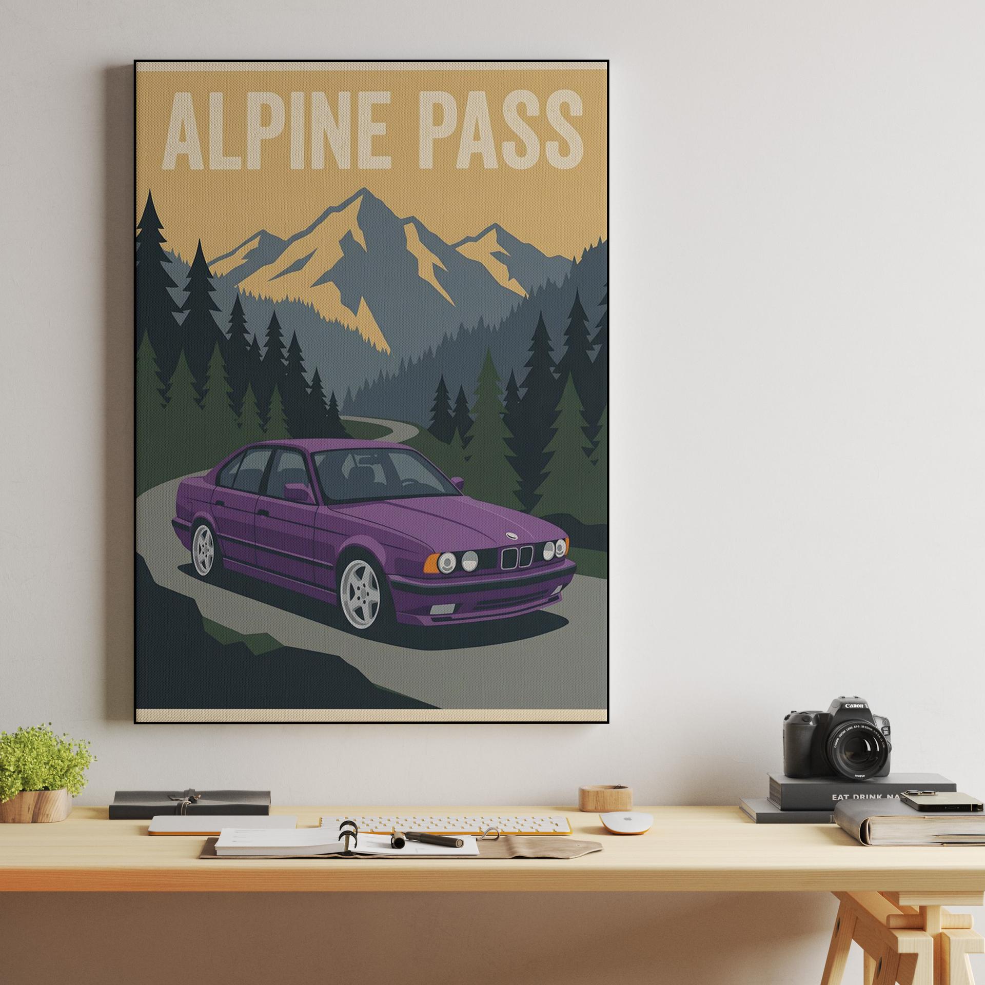 BMW E34 M5 Alpine Pass Travel Poster