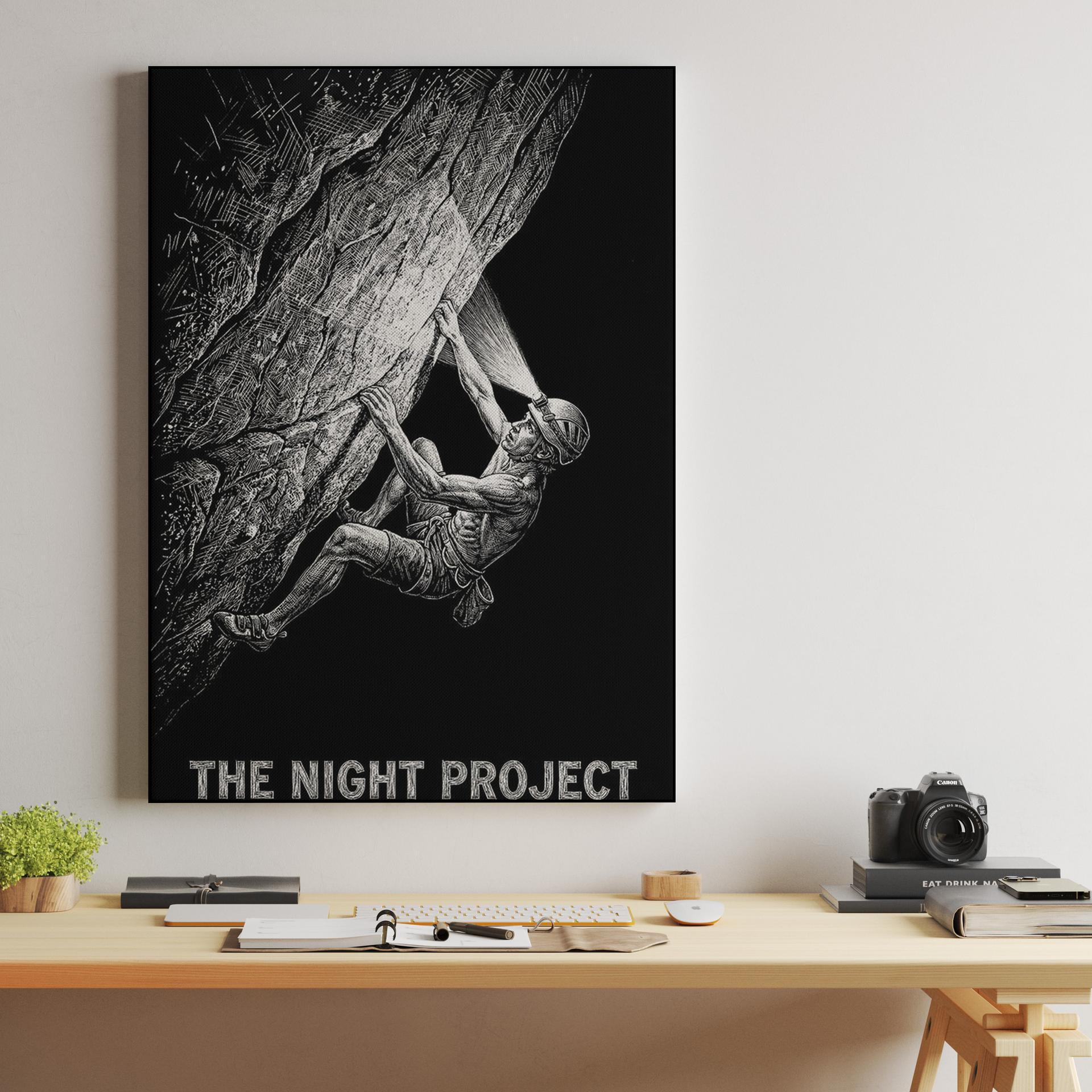 The Night Project: Woodcut Rock Climbing Illustration