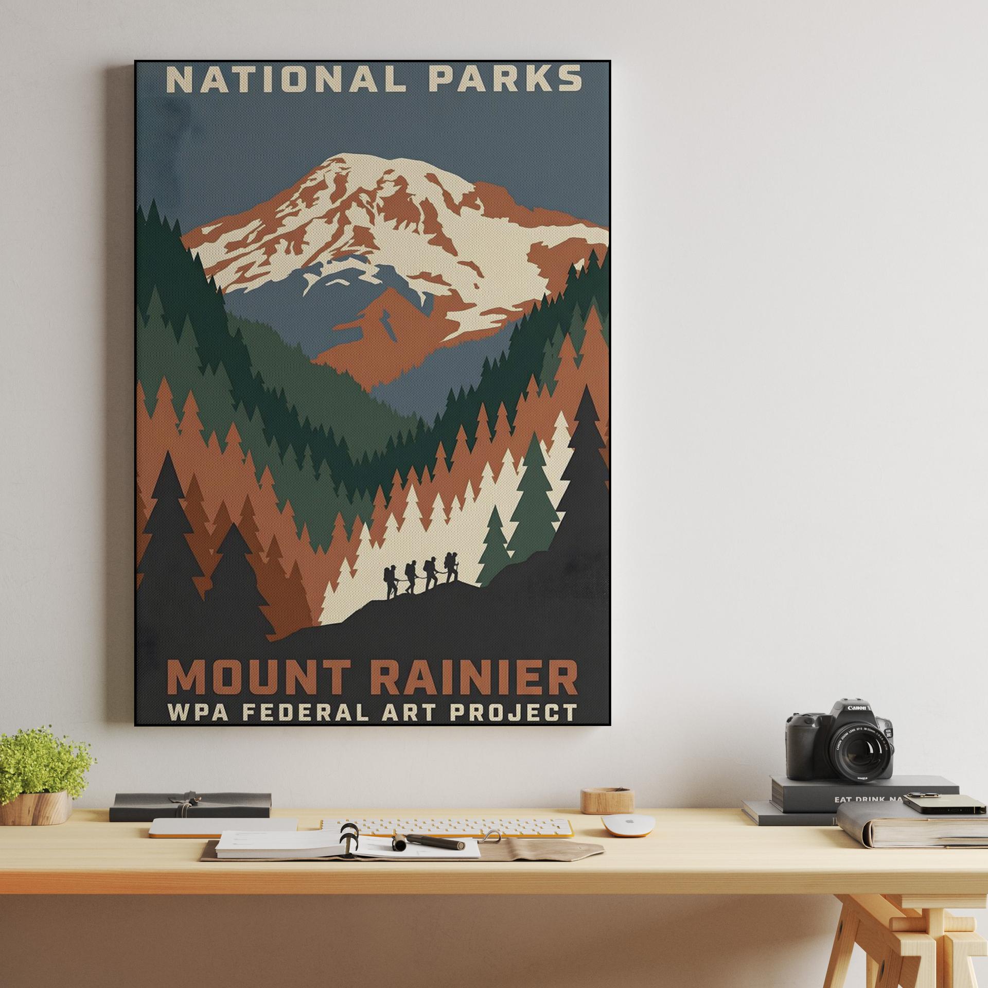 Majestic Mount Rainier: WPA Style National Park Poster