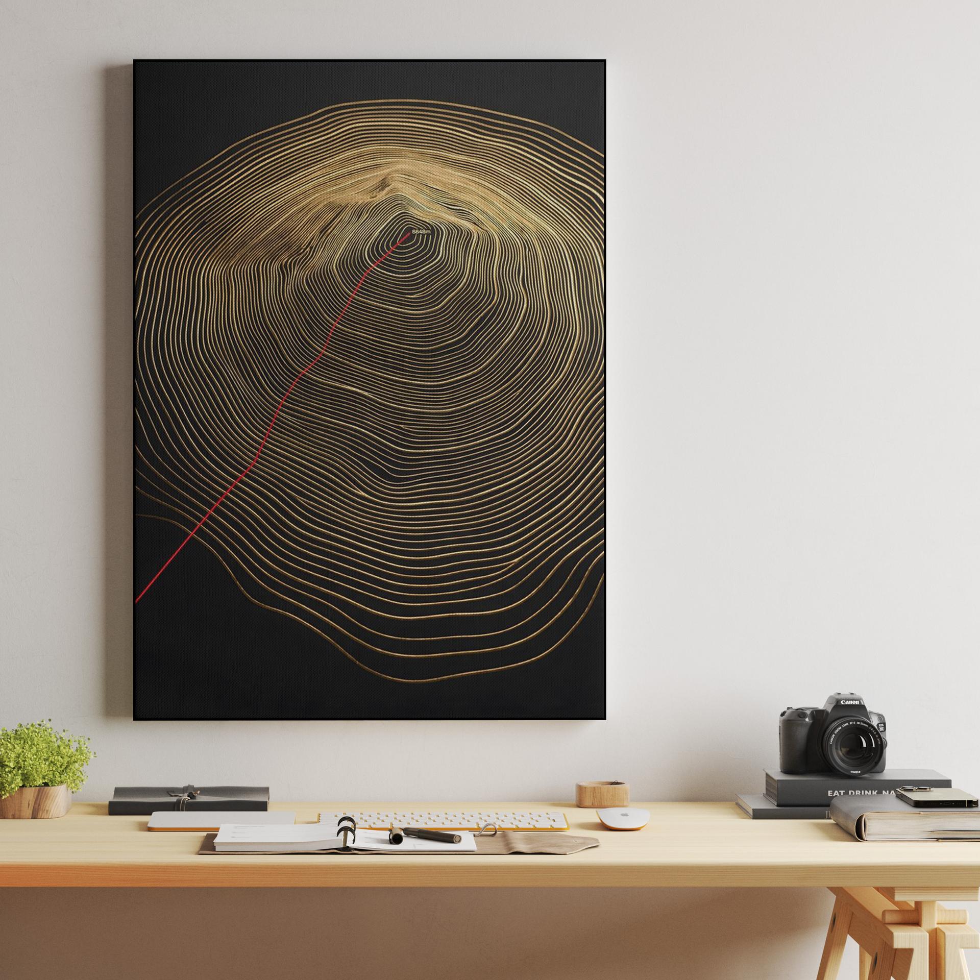 The Golden Summit: Mount Everest Topographic Art