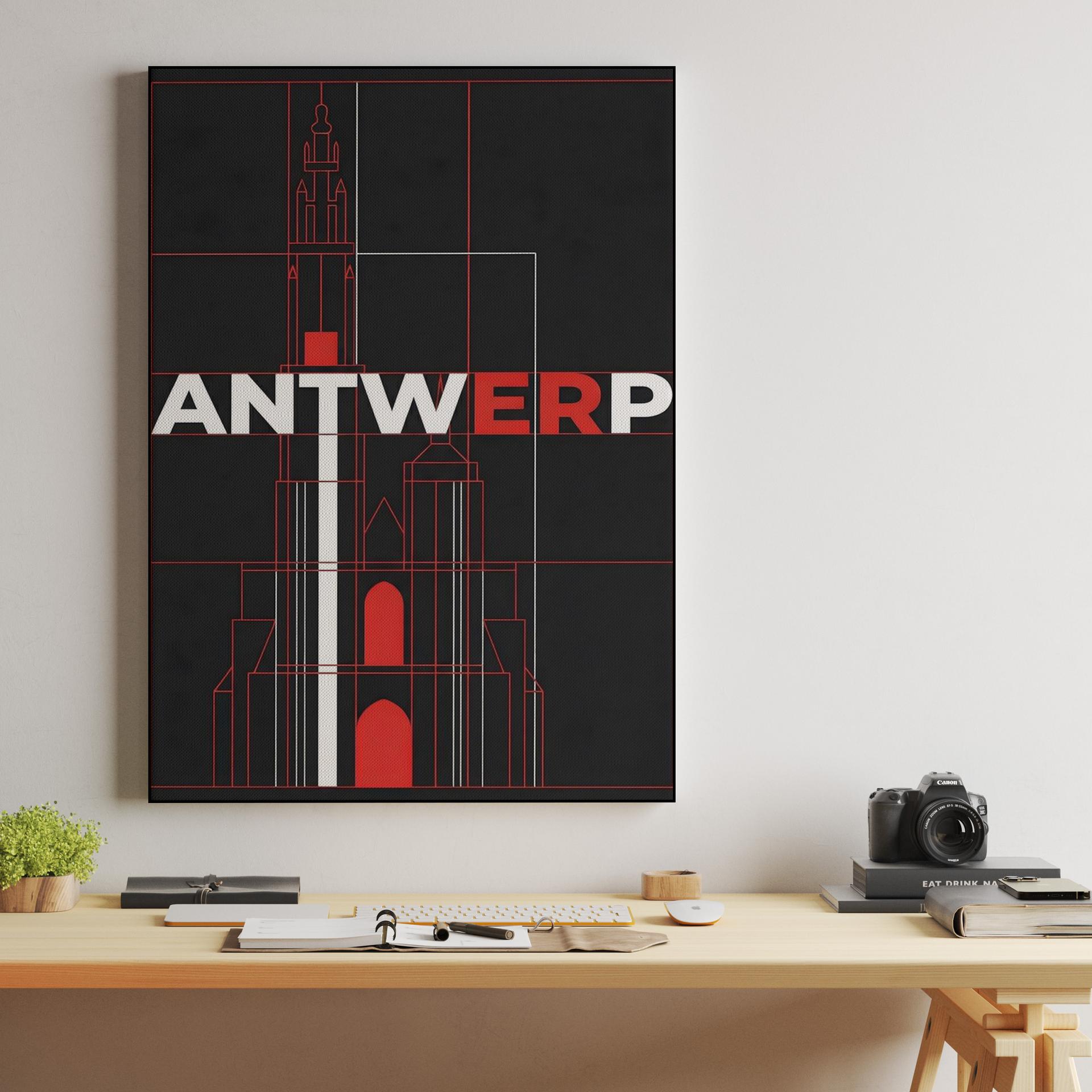 Antwerp Cathedral Geometric Line Art