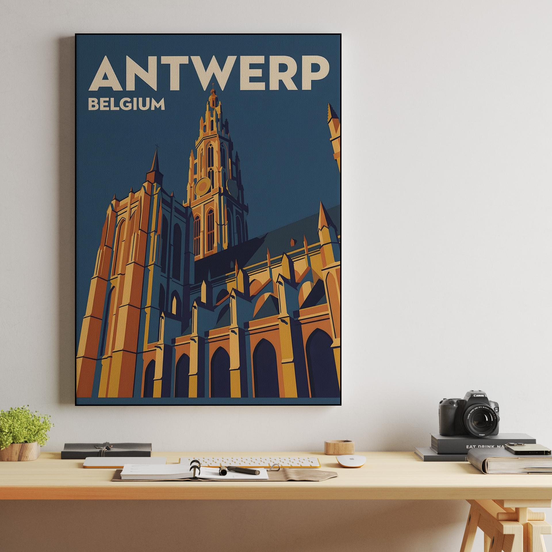 Antwerp Cathedral Retro Travel Poster